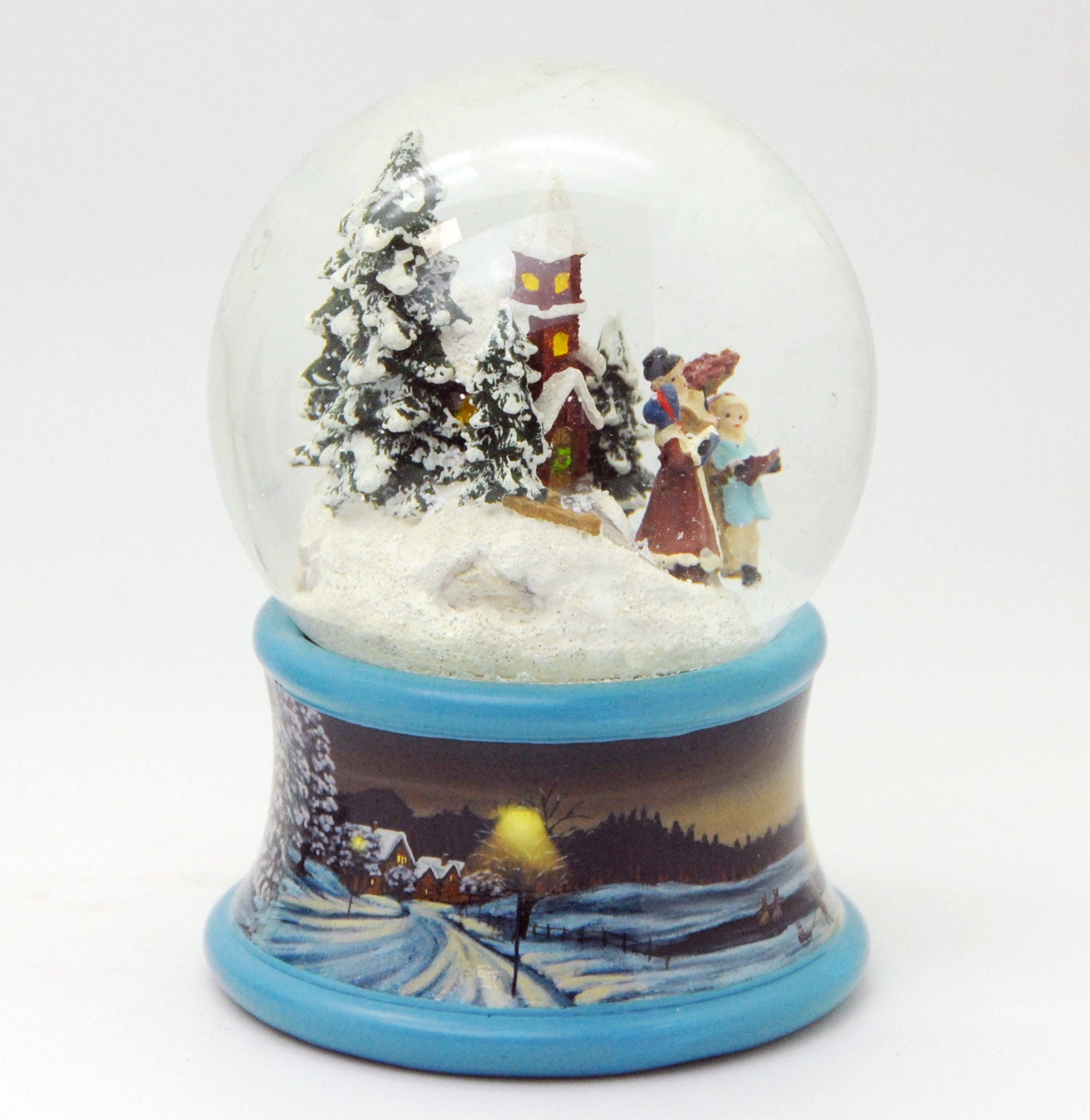 Winterlandschaft Blau 10cm Sockel Spieluhr MINIUM-Collection Weihnachtsspaziergang Schneekugel