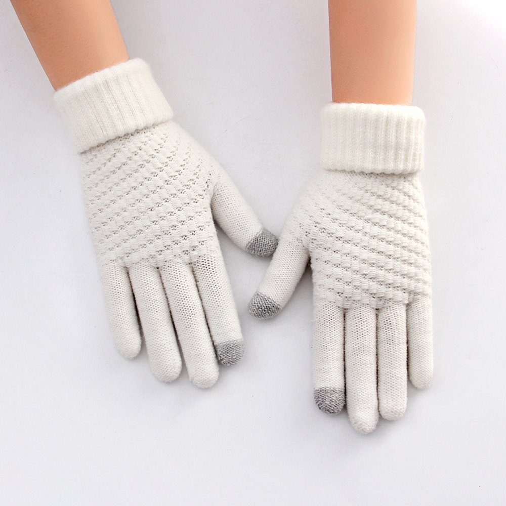 SCOHEAD Strickhandschuhe strickhandschuhe damen winter Weiß Warm und (1-Paar, Radfahren gepolstert) kältebeständig