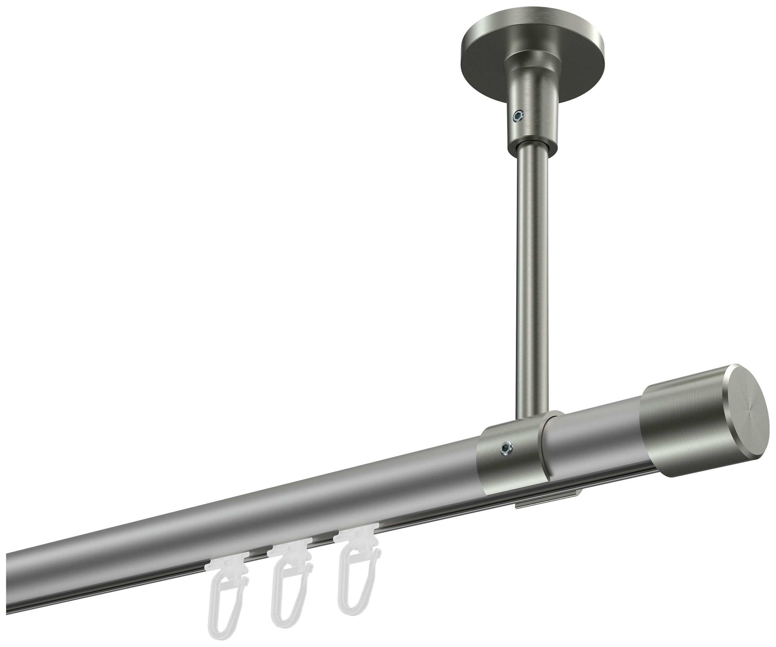 INTERDECO Innenlaufschiene Sonette Santo, Ø 20 mm, 1-läufig, Fixmaß, kürzbar, Deckenmontage, Aluminium, Silbergrau / Edelstahl-Optik / Bicolor