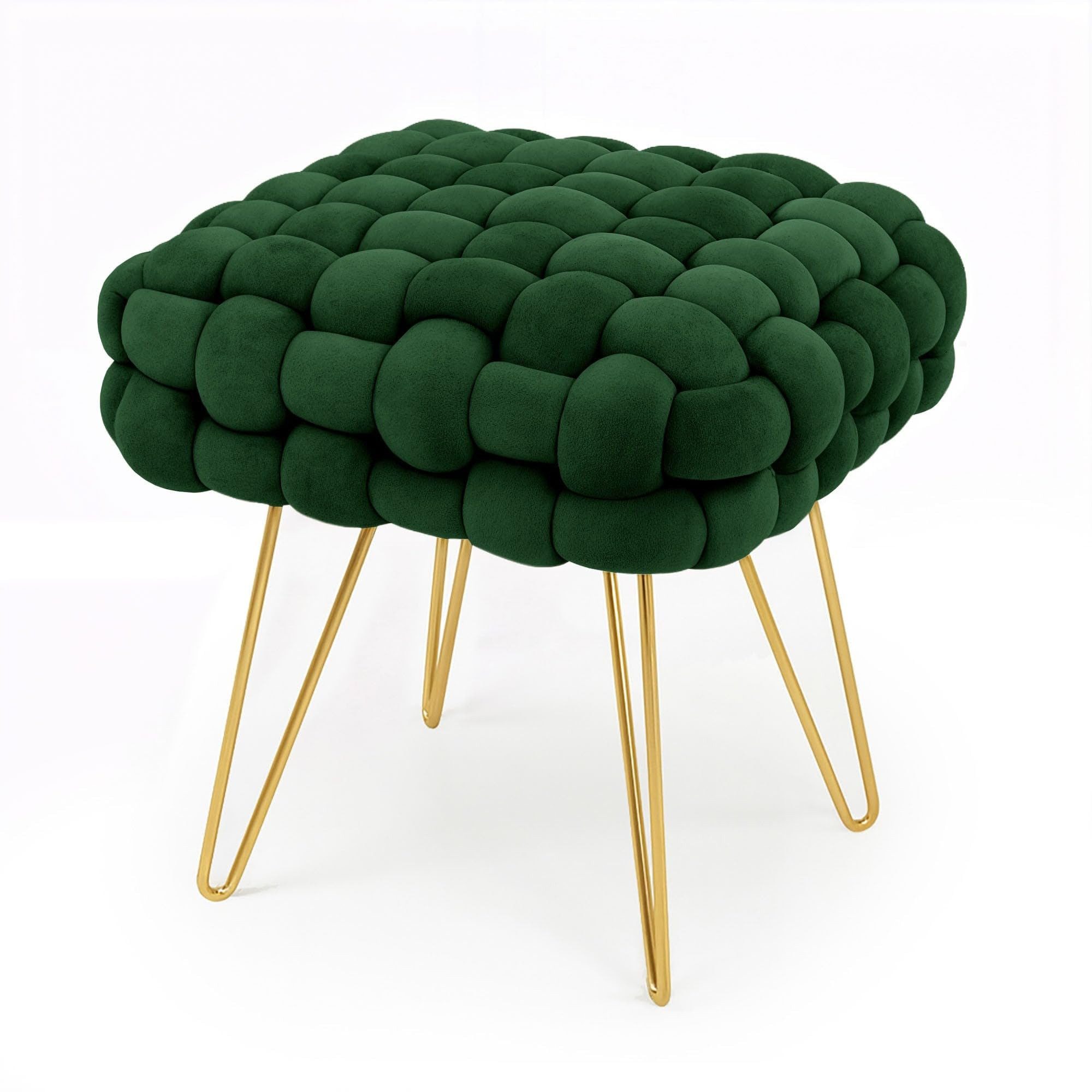 Milord FURNITURE Sitzhocker Polsterhocker aus Samt Geflochten 38 cm, Ottoman-Fußhocker (mit Metallbeinen Goldfarben, Sitzbank Schminktisch Hocker Fußstütze, 38T x 42B x 38H cm)