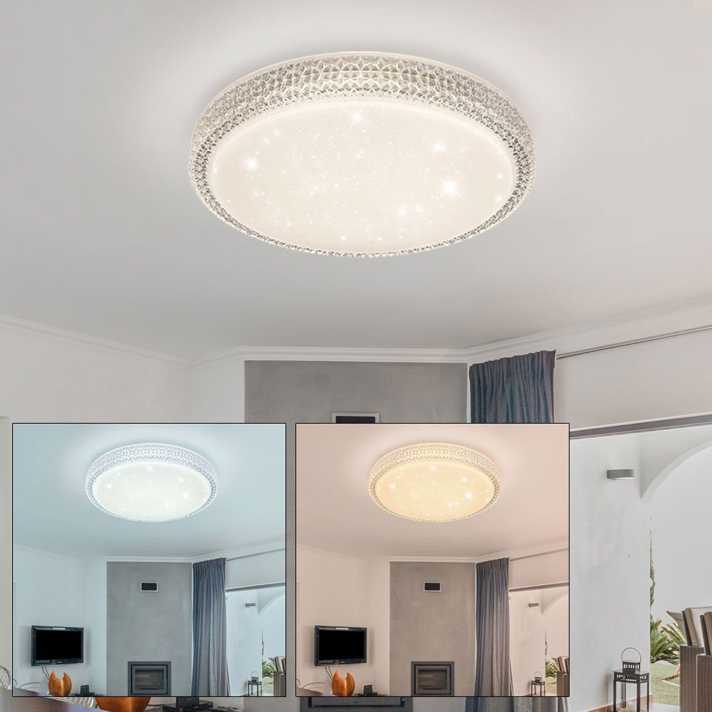etc-shop LED Deckenleuchte, LED Decken Lampe Kristall Wohn Ess Zimmer Beleuchtung Sternen Effekt weiß - D 40 cm | Deckenlampen