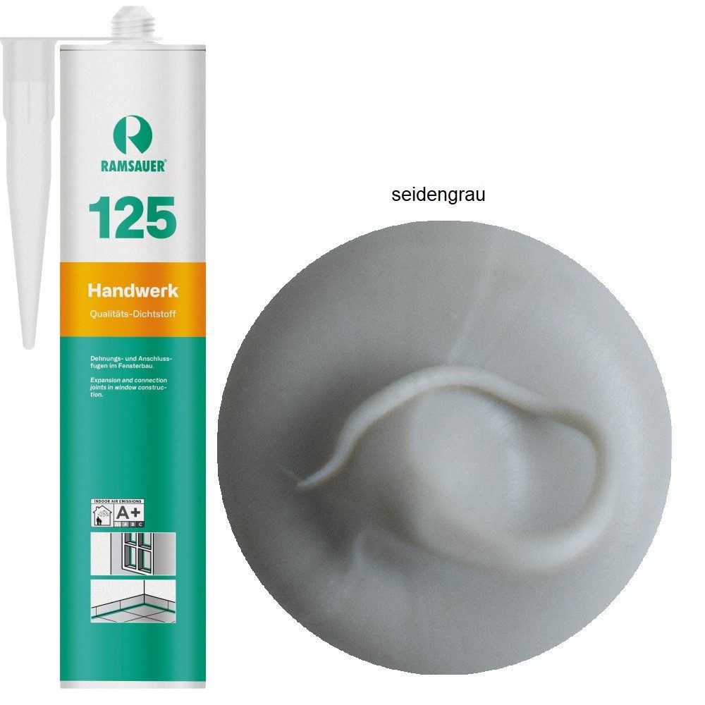 Ramsauer Dichtstoff Ramsauer 125 Handwerk 1K Silicon Dichtstoff 310ml Kartusche, gebrauchsfertig, UV- und witterungsbeständig, pilzhemmend, anstrichverträglich