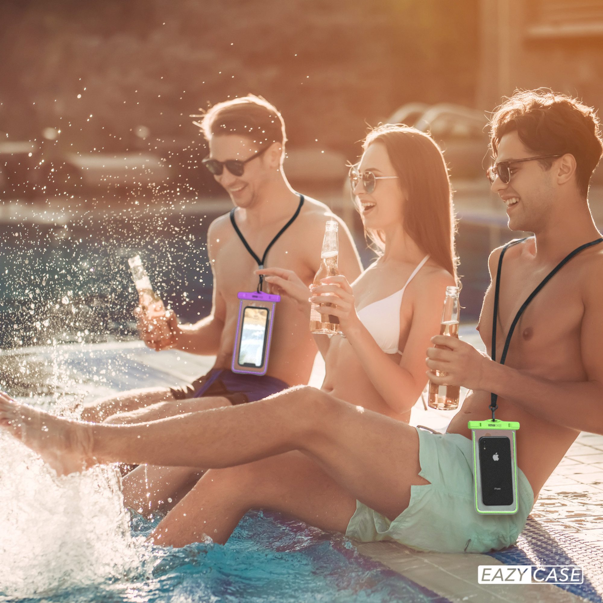 EAZY CASE Handyhülle Universale Unterwasser-Tasche für viele Modelle 3,5 - 6,7 Zoll, wasserdichte Handytasche Unterwasser Fotos Tauchen Schutz Gelb Dunkel