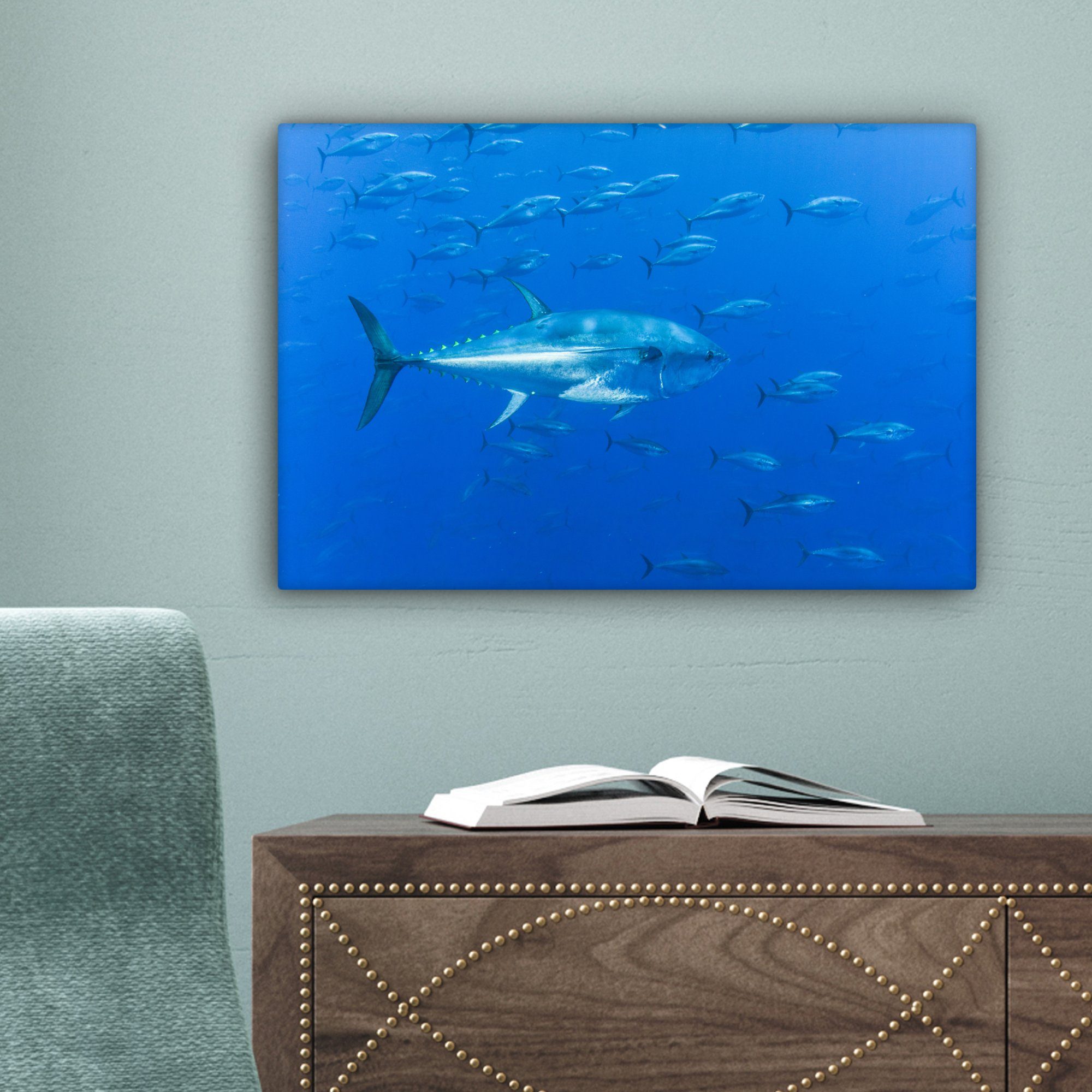 Wandbild St), zueinander (1 Wanddeko, Meer, OneMillionCanvasses® 30x20 Thunfische Leinwandbilder, im Leinwandbild Aufhängefertig, parallel cm