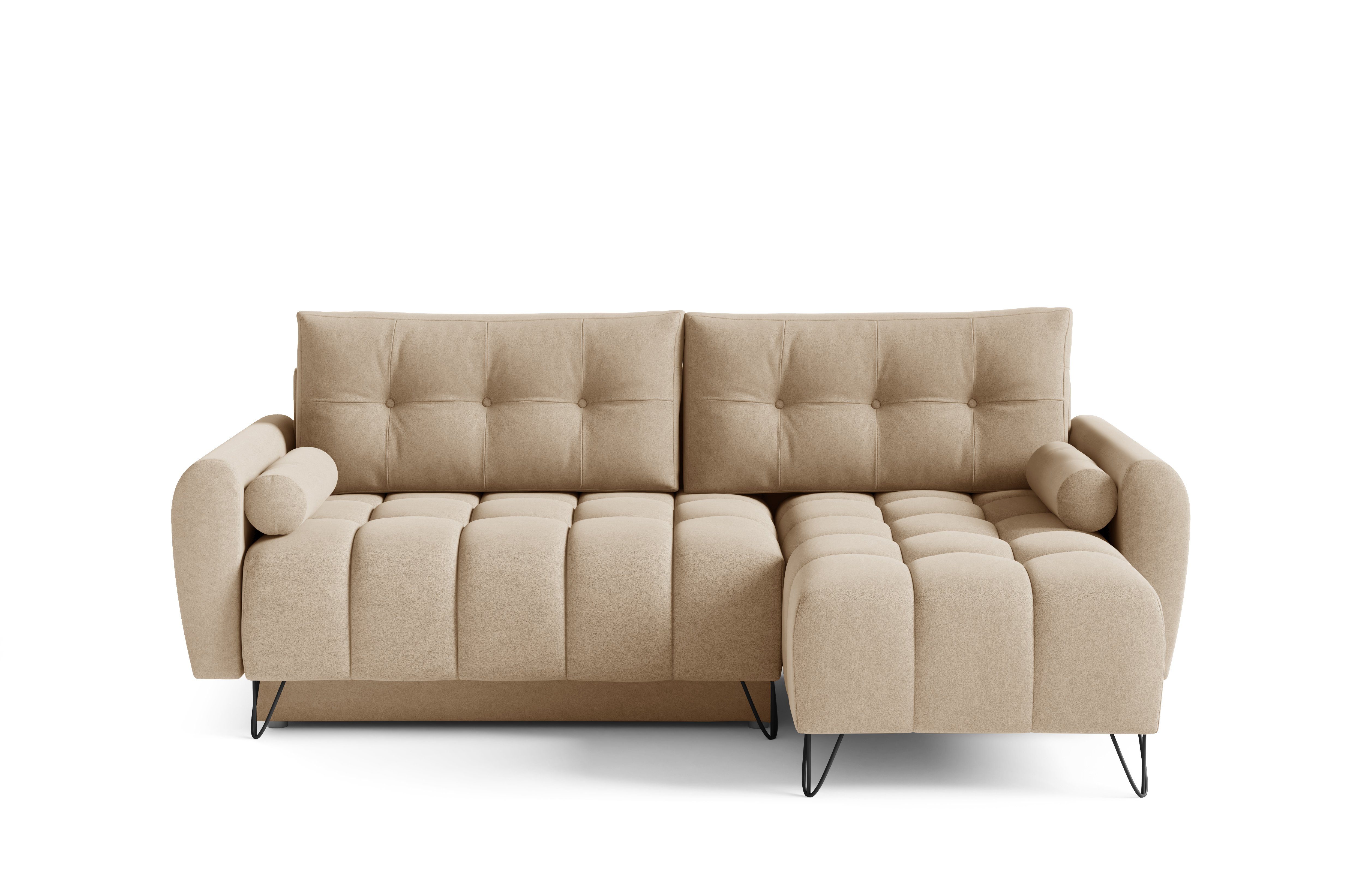 MOEBLO Ecksofa OHIO Mini, Elegante Ecke Couch mit Schlaffunktion Bettzeugablage L-förmiges Wohnzimmergarnitur Sofagarnitu - (BxHxT): 222x148x94 cm, mit Schlaffunktion und Bettkasten