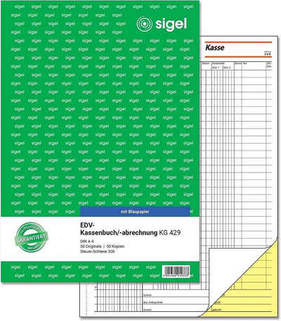 Sigel Formularblock 1 Kassenbuch / EDV Formularbuch A4 - KG429, 2 x 50 Blätter, Kohlepapier-Durchschlag, Mikroperforation