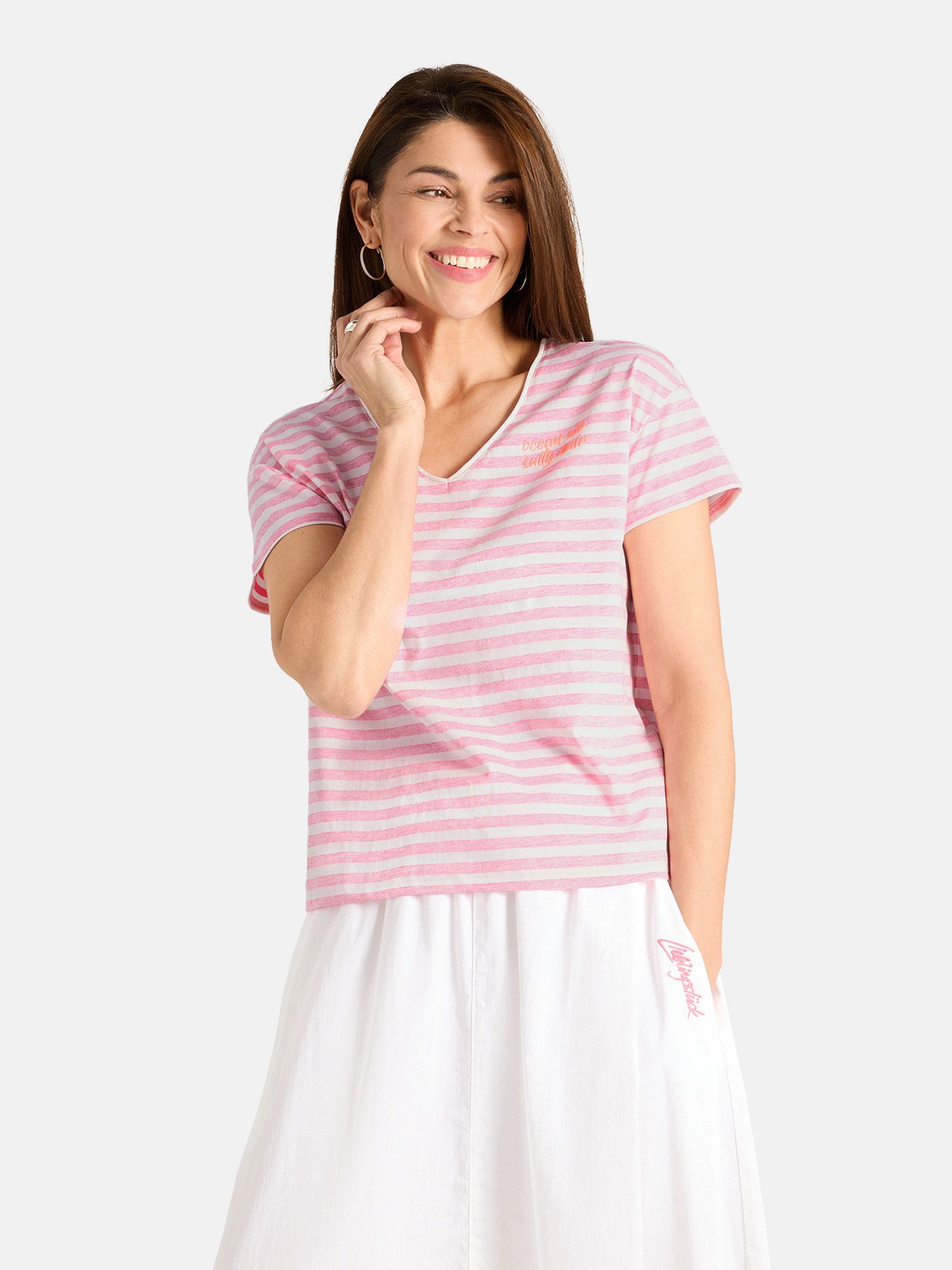 Lieblingsstück T-Shirt DollyL mit Rückenprint, V-Ausschnitt, gestreift