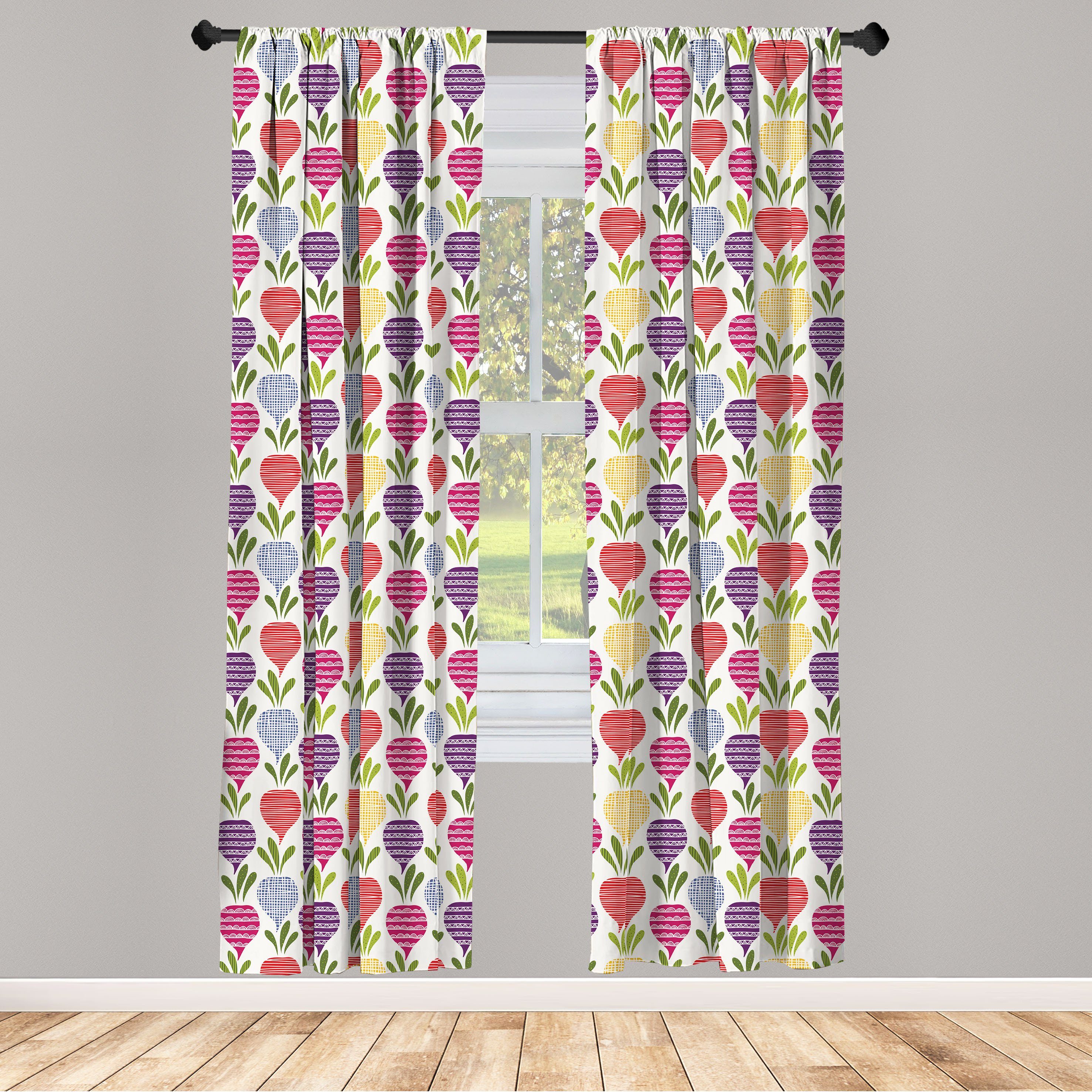 Gardine Vorhang für Rüben Doodle Wohnzimmer Stil Veggies Microfaser, Abakuhaus, Dekor, Schlafzimmer verzierte