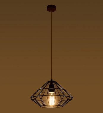 etc-shop Pendelleuchte, Leuchtmittel nicht inklusive, Hängeleuchte Metall schwarz Wohnzimmer Retro Pendelleuchte Käfig Lampe