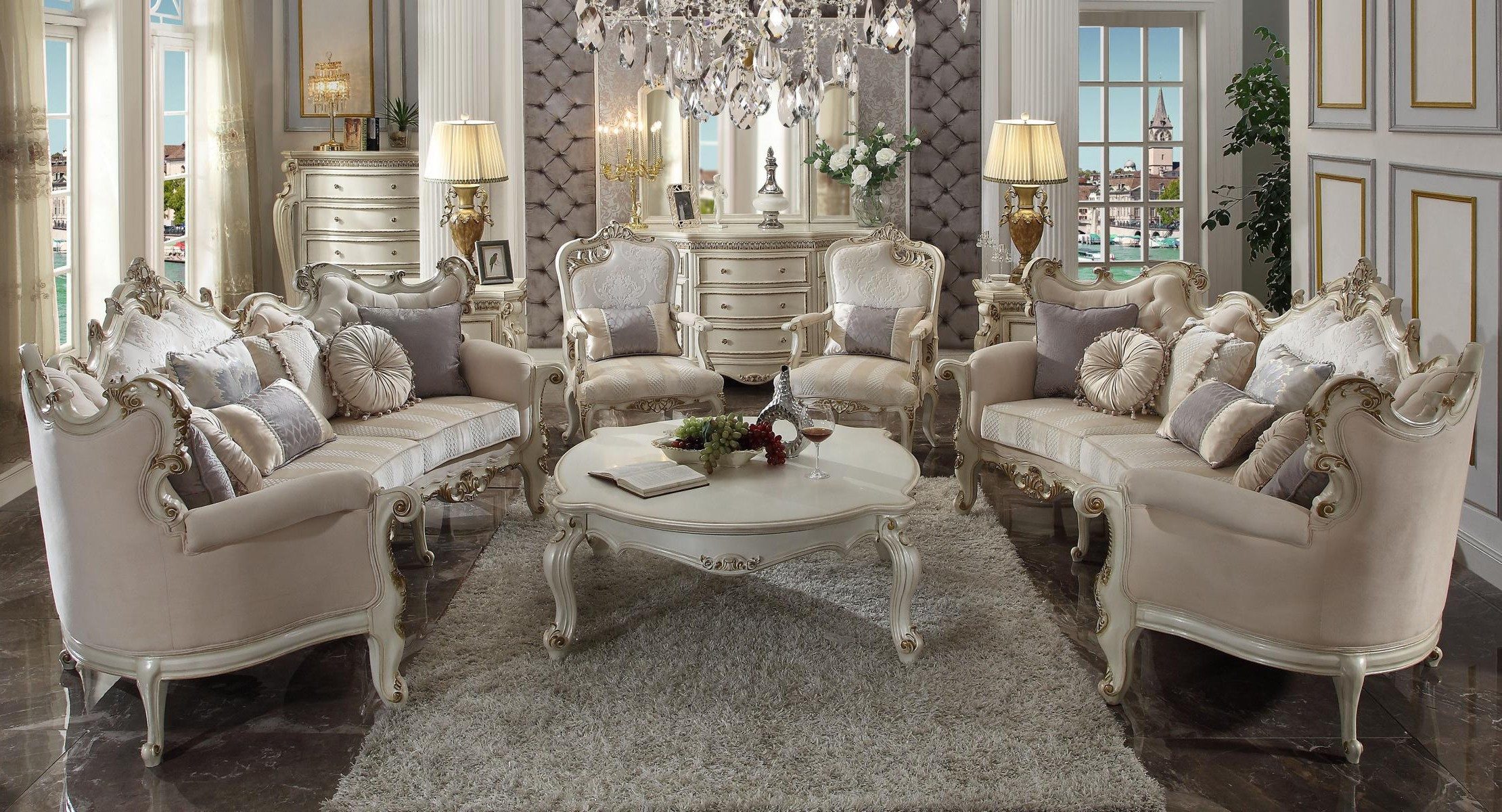 Xlmoebel Polstergarnitur Klassische Sofagarnitur 4+4+1 Sitzer Barock Design Couch Set, (3-tlg), Made in Europa