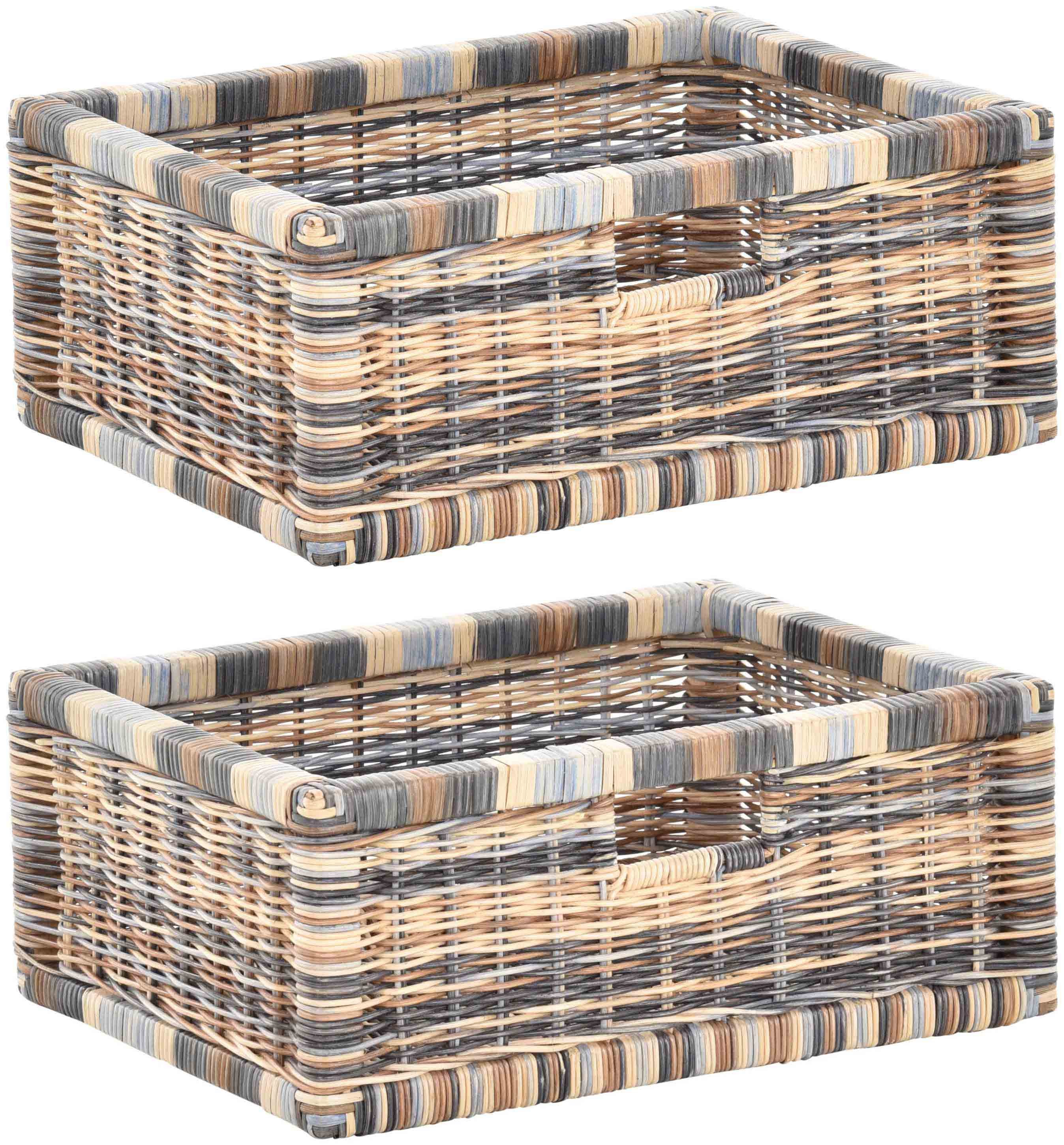 Krines Home Regalkorb 2er Set Regalkorb Aufbewahrungskorb Korb geflochten Rattan Korbset (2-teiliges Set), ca. 43 x 32 x 17,5 cm Aufbewahrung Regal Schrankkorb