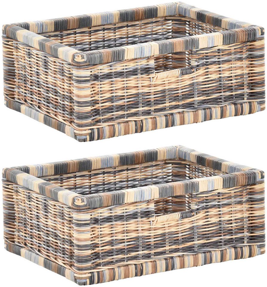 Krines Home Regalkorb 2er Set Regalkorb Aufbewahrungskorb Korb geflochten Rattan Korbset (2-teiliges Set), ca. 43 x 32 x 17,5 cm Aufbewahrung Regal Schrankkorb