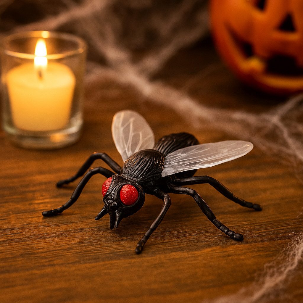 Widmann S.r.l. Tierfigur 5 künstliche Fliegen mit roten Augen Halloween Deko & Scherzartikel (6 St), Ekelerregend, gruselig, vielseitig