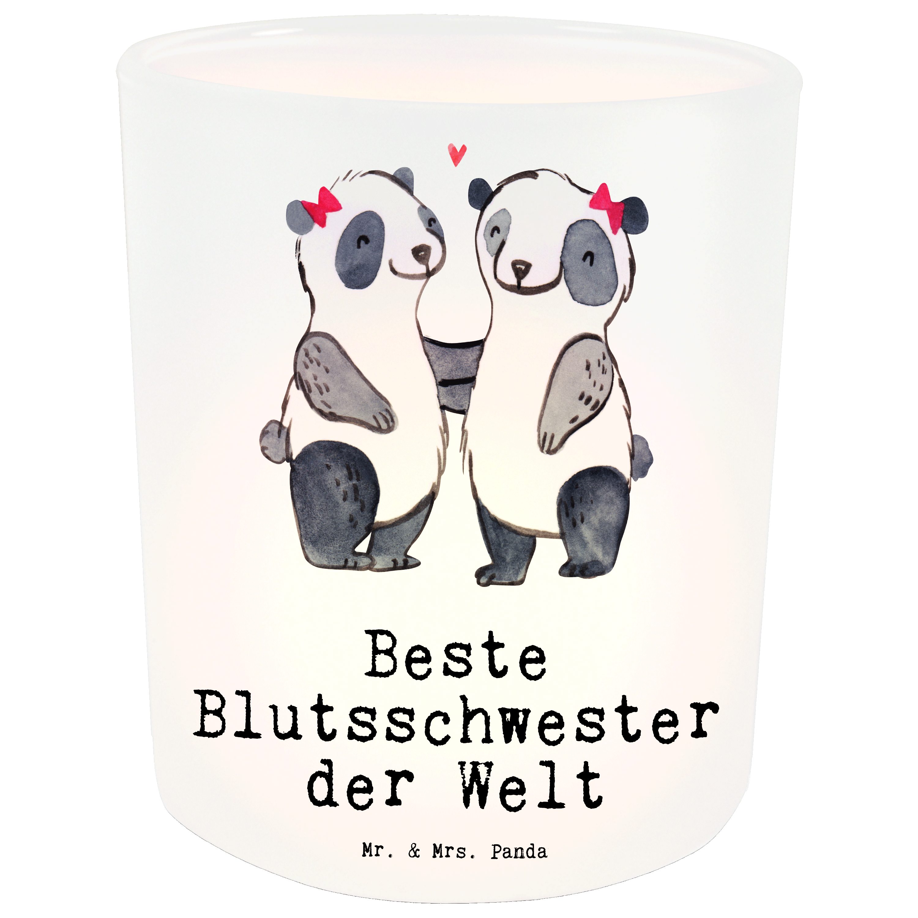 Mr. & Mrs. Panda Windlicht Panda Beste Blutsschwester der Welt - Transparent - Geschenk, Teelich (1 St)