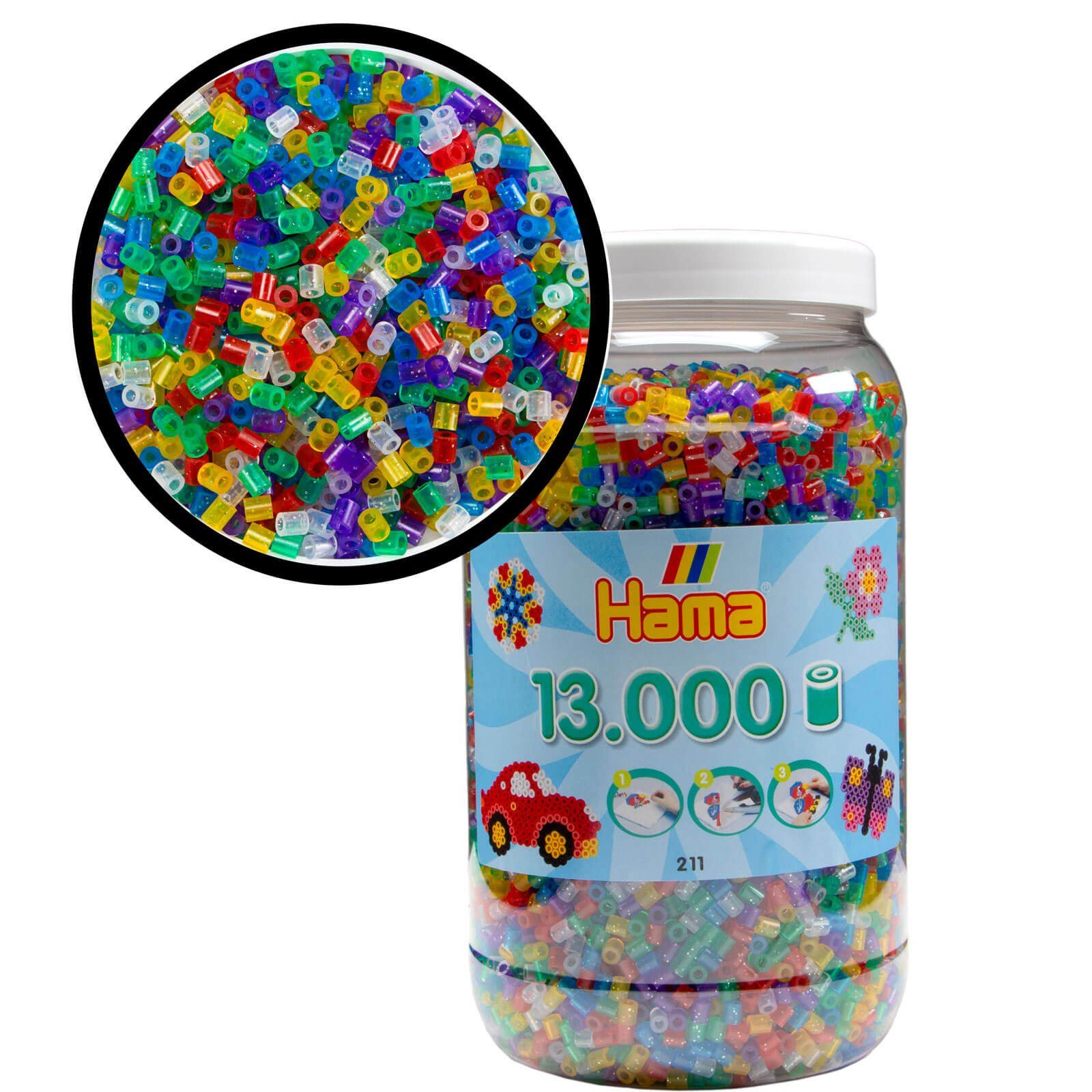 Hama Perlen Bügelperlen HAMA 13.000 Bügelperlen Midi - Ausführung: Glitter Mix, (13000-tlg), große Vorratsdose