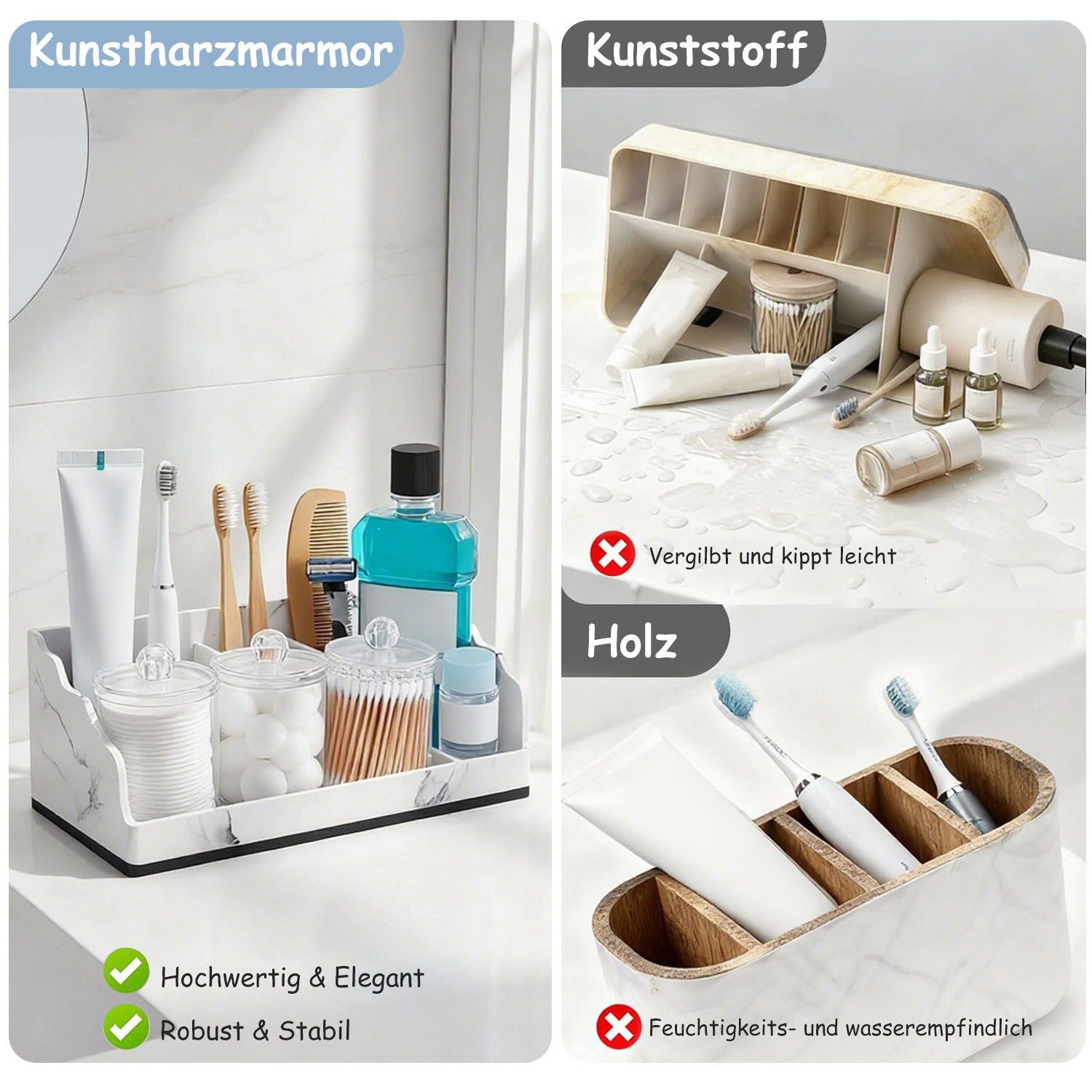 SURFOU Zahnbürstenhalter Toothbrush Holder Zahnbürste Halterung mit Trennwände, Bad Accessoires für Büro, Wohnzimmer, Eitelkeit Countertop