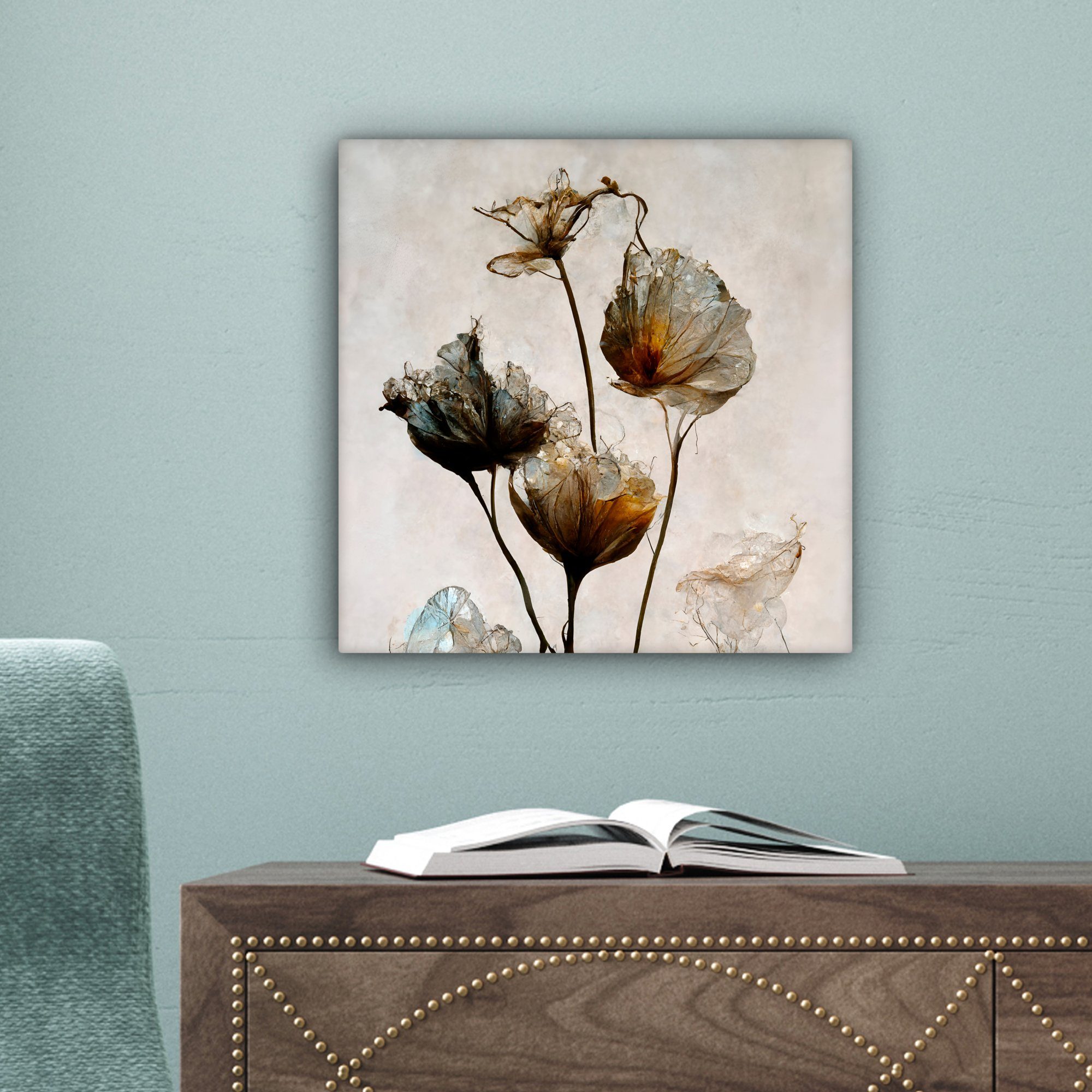 OneMillionCanvasses® Leinwandbild Vintage - Blumen Wohnzimmer Leinwand Schlafzimmer Pflanzen für St), (1 Bilder - Abstrakt, 