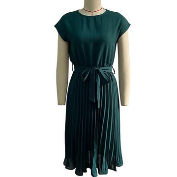 KIKI A-Linien-Kleid Einfarbiges, plissiertes Damenkleid mit Schnürung und Rock