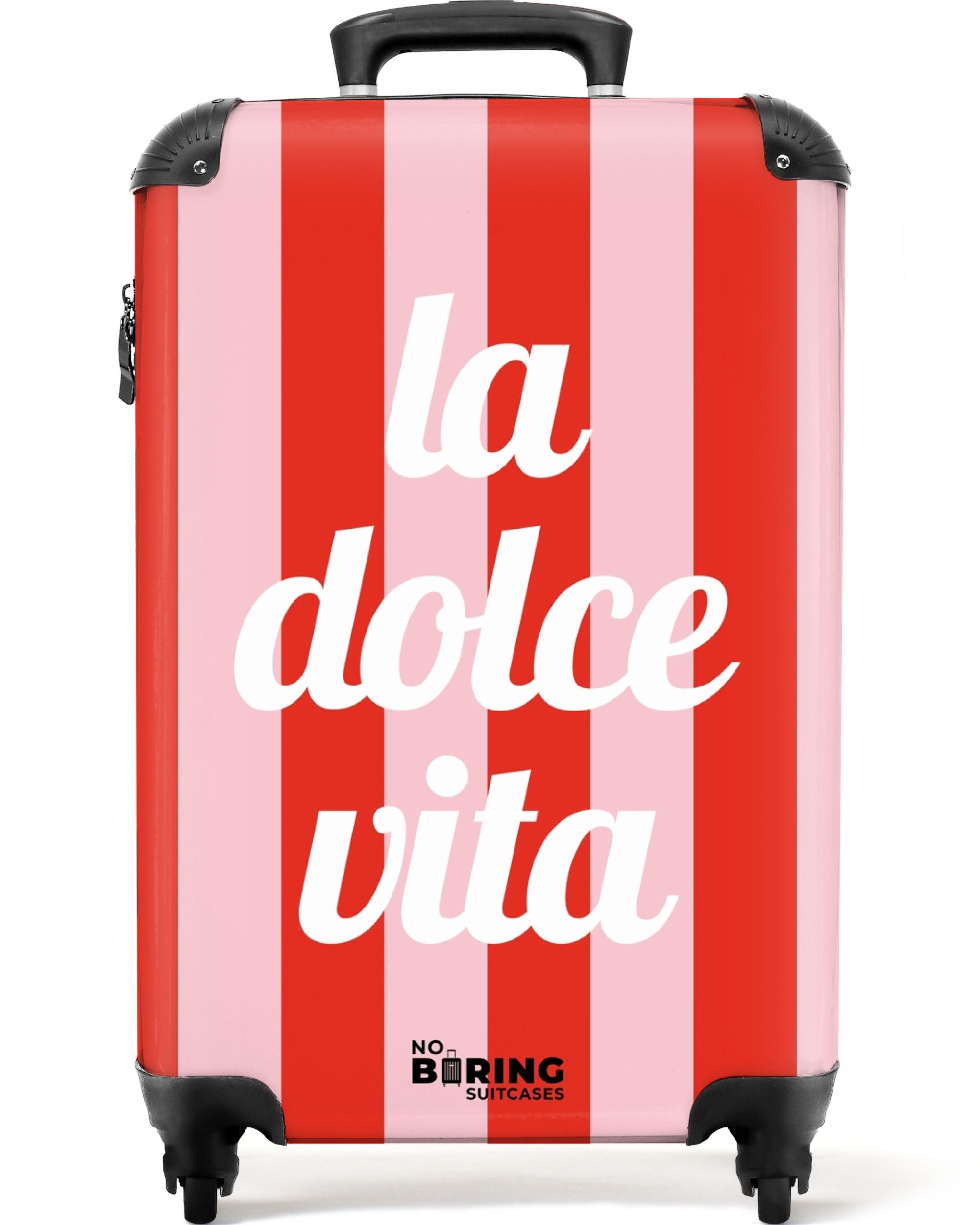 NoBoringSuitcases.com© Hartschalen-Trolley Rote und rosa Streifen mit dem Zitat "la dolce vita". 55x35x20cm, Handgepäck Koffer & Trolleys, Luggage, Reisekoffer Frauen
