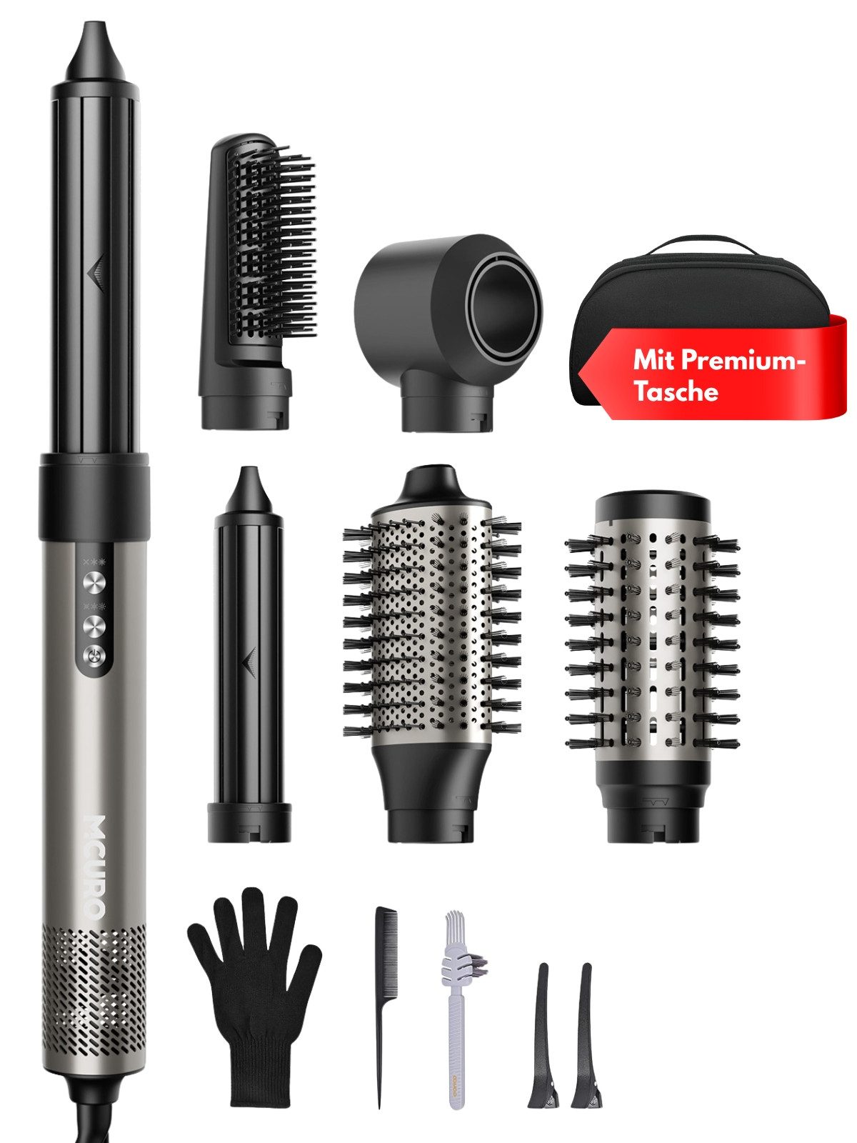 MCURO Warmluftbürste 6-in-1 Haarstyler & Haartrockner 110,000 U/min,Kein Hitzeschaden, Airstyler mit 32mm automatischer Lockenstab,One-Step Volumiser