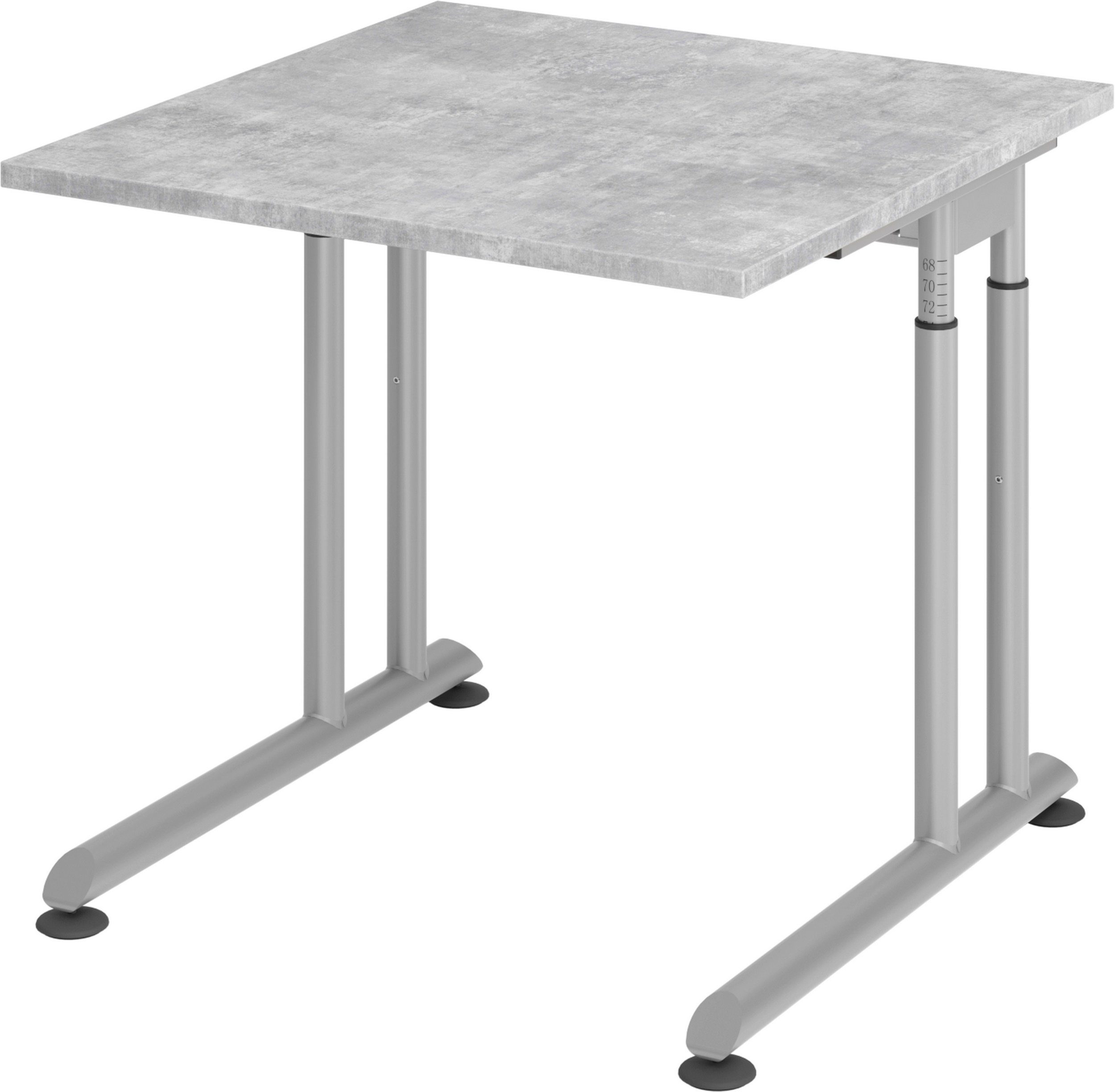 bümö Schreibtisch Schreibtisch Serie-Z, Quadrat: 80 x 80 cm - Dekor: Beton - Gestell: Silber
