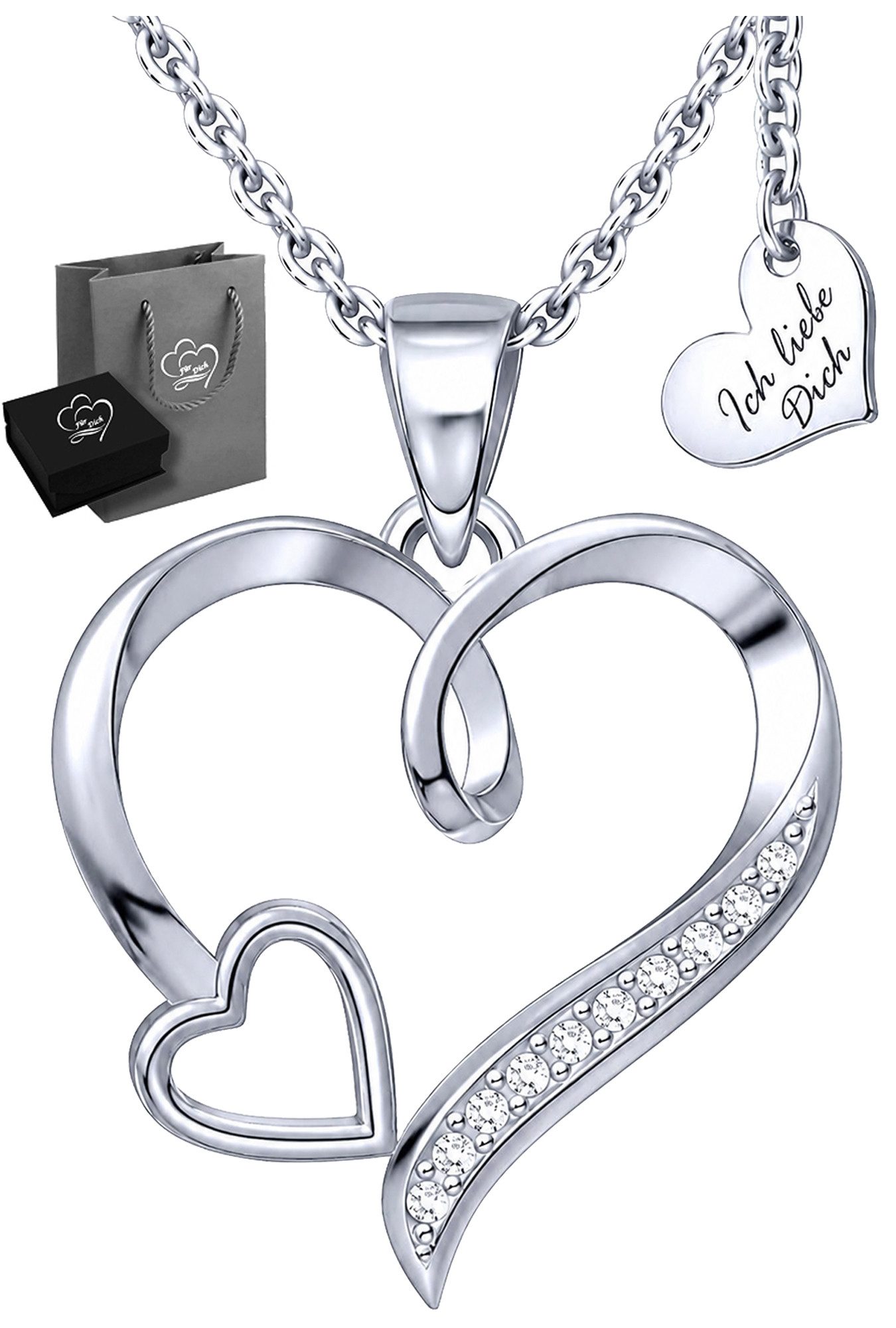 Limana Herzkette Liebesbeweis Schmuck Damen 925 Silber gold vergoldet Halskette (Geschenk Frau Freundin, Kette mit Anhänger inkl. Dose Tasche), Geburtstag Jahrestag Hochzeitstag Weihnachten Muttertag Valentinstag