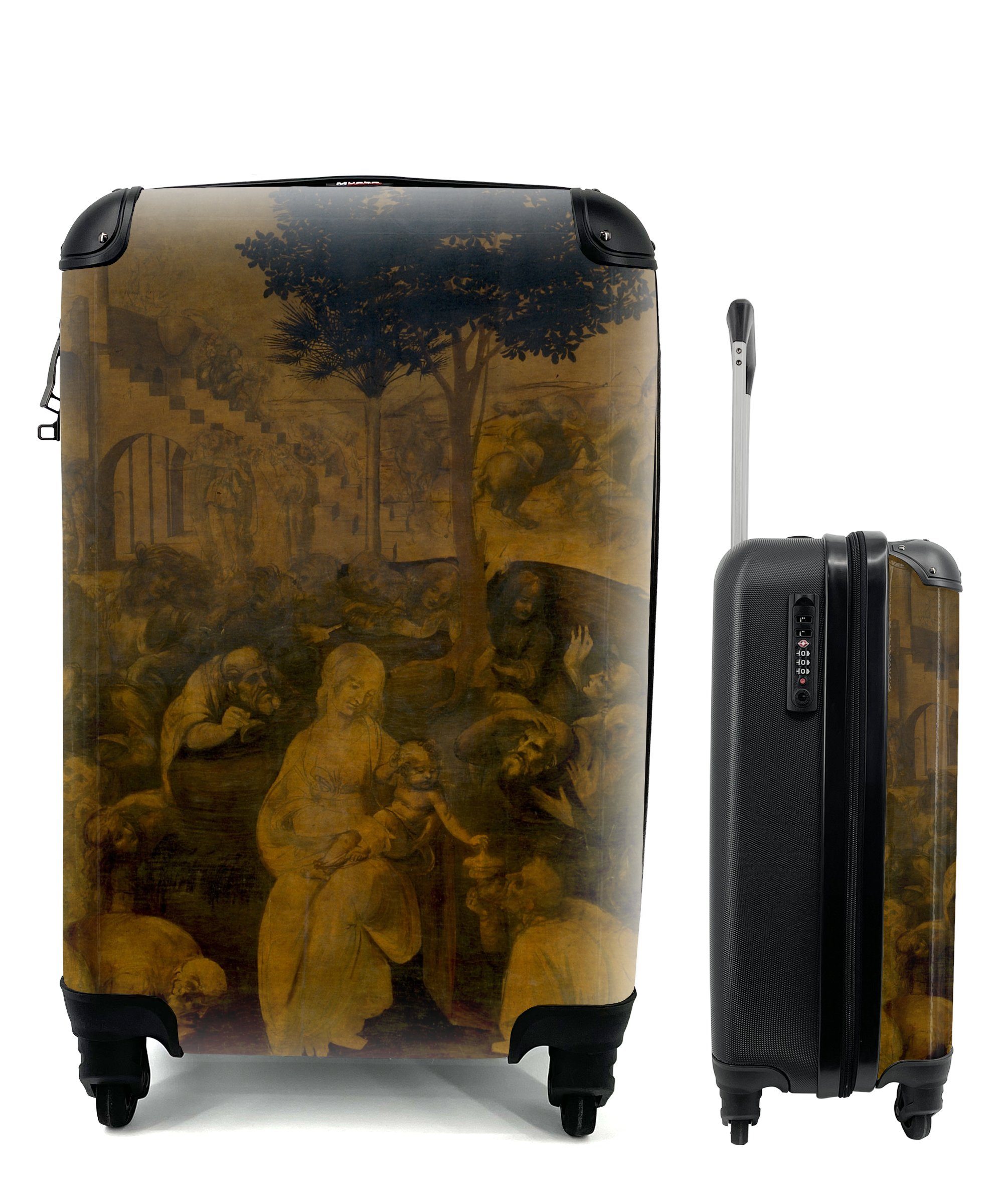 MuchoWow Handgepäckkoffer Anbetung der Könige - Leonardo da Vinci, 4  Rollen, Reisetasche mit rollen, Handgepäck für Ferien, Trolley, Reisekoffer