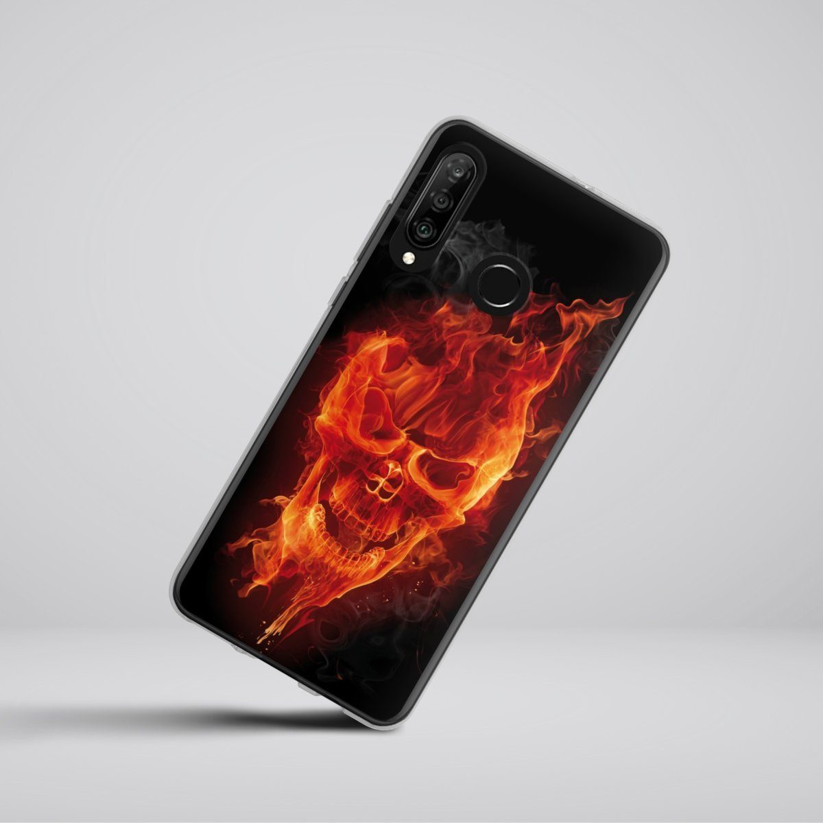 DeinDesign Handyhülle Totenkopf Feuer Schädel Burning Skull, Huawei P30 Lite Premium Silikon Hülle Bumper Case Handy Schutzhülle