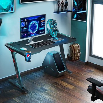 LETGOSPT Gamingtisch PC- Gaming Schreibtisch und Gaming Stuhl Set, mit Massage Lendenkissen, Z-form Stabiler Computertisch, Verstellbare Bürostuhl Gamer Stuhl