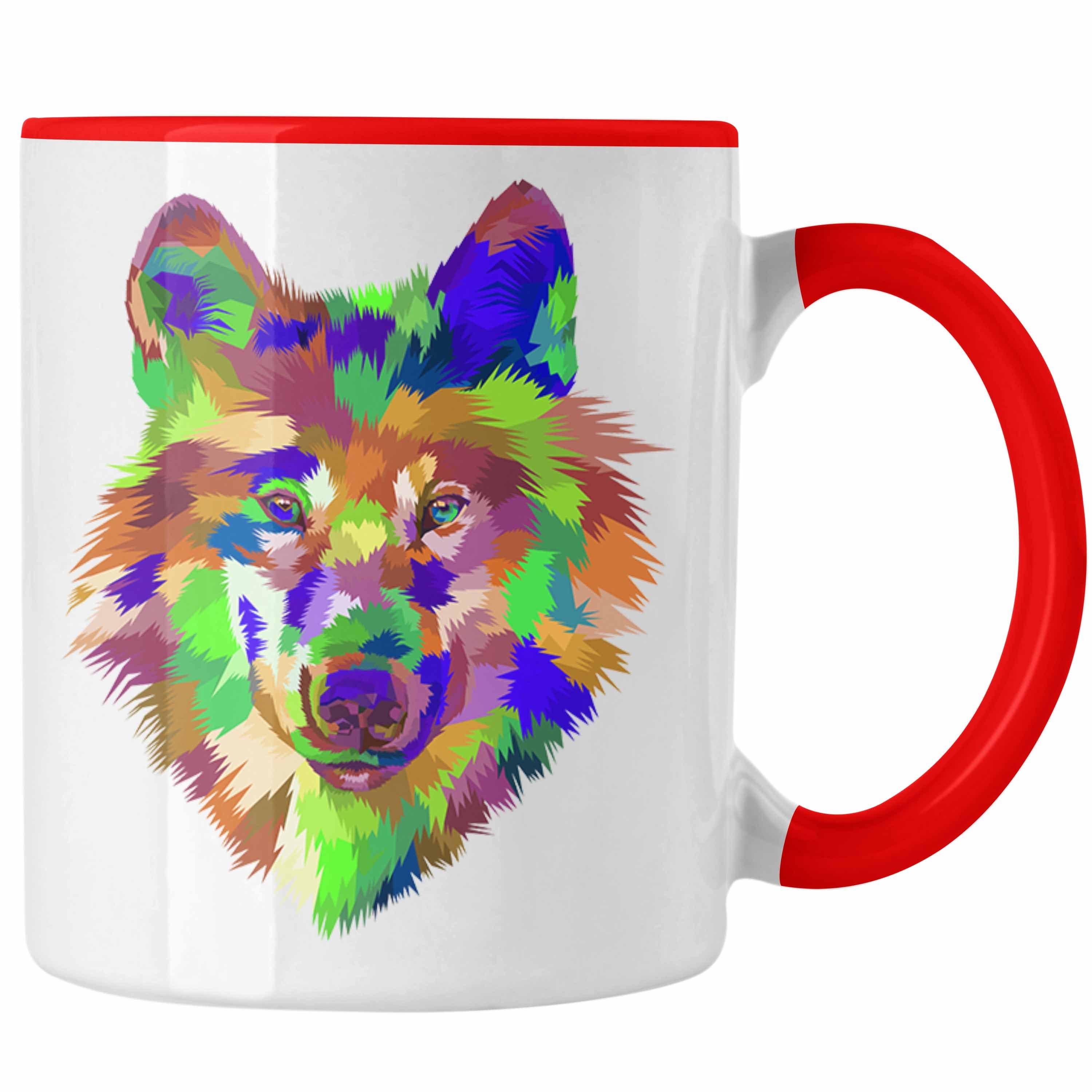 Grafik Poiygon Rot Tasse Geschenk Trendation - Grafiken Tasse Bunt Trendation Liebhaber Wölfe Wolf