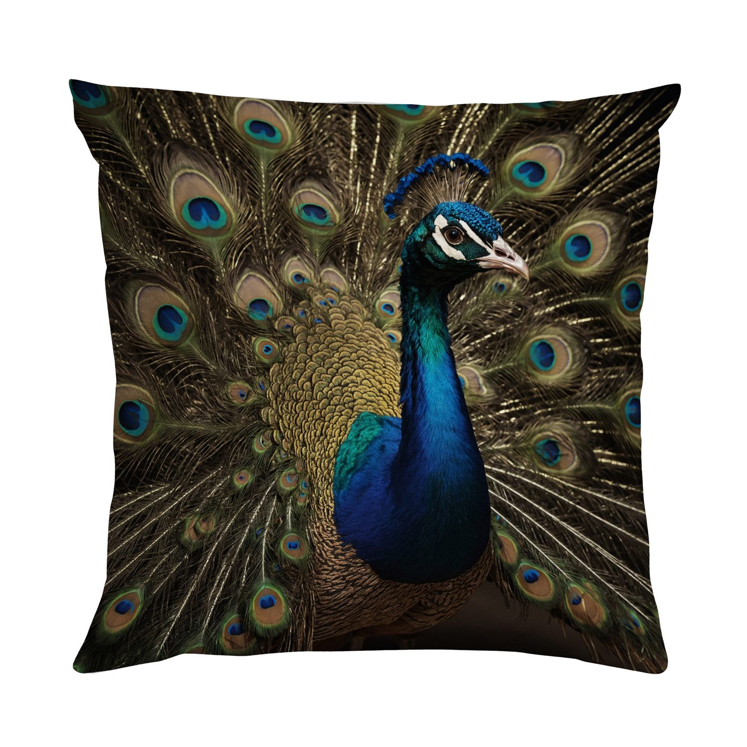 queence Dekokissen Pfau im voller Pracht, Kissenhülle mit HD Premium Druck, geruchsneutral, 40x40cm
