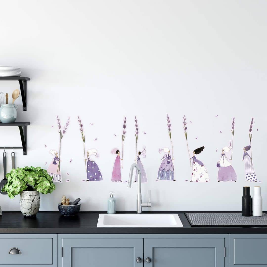 K&L Wall Art Wandtattoo Wandtattoo Kunstdruck Leffler Landhaus Lila Küche Lavendel Frauen, Wandbild selbstklebend, entfernbar