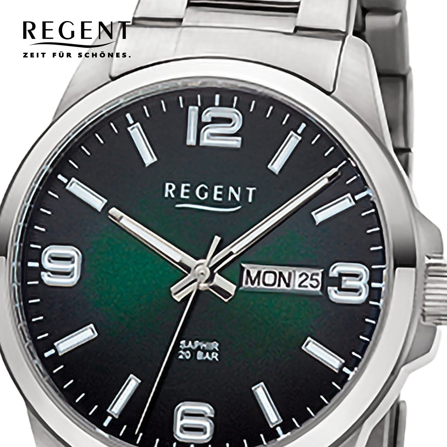 Regent Quarzuhr Regent Herren Armbanduhr Analog, (Analoguhr), Herren Armbanduhr rund, extra groß (ca. 39mm), Metallarmband