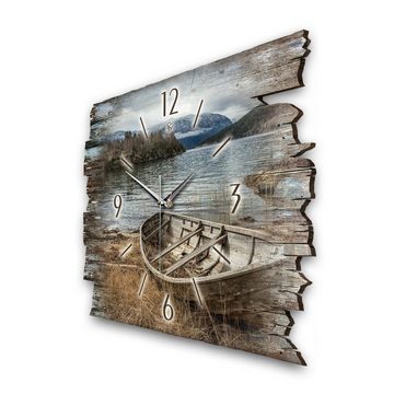 Kreative Feder Wanduhr Design-Wanduhr „Boot“ aus Holz im Shabby Style Design (ohne Ticken; flüsterleises Uhrwerk; außergewöhnlich, modern)