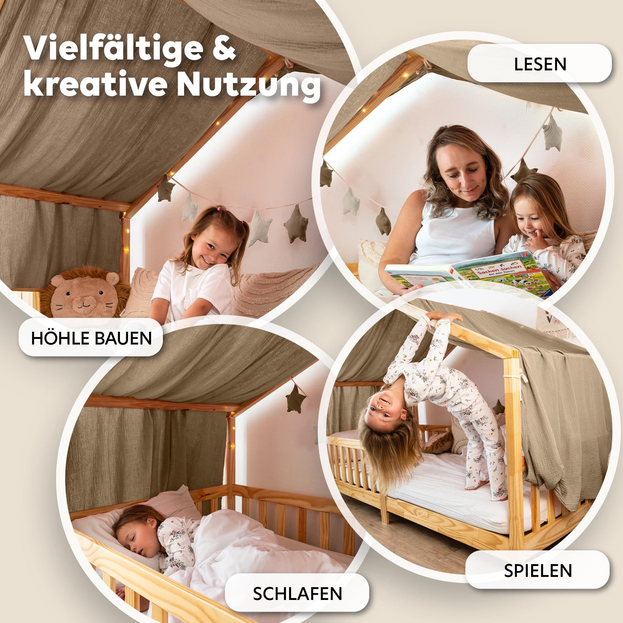 lilimaus Betthimmel Himmel für Hausbett aus Musselin - Länge 320, 360 oder 420 cm (1-tlg), macht das Hausbett zur Kuschelhöhle - weicher, luftiger Musselin
