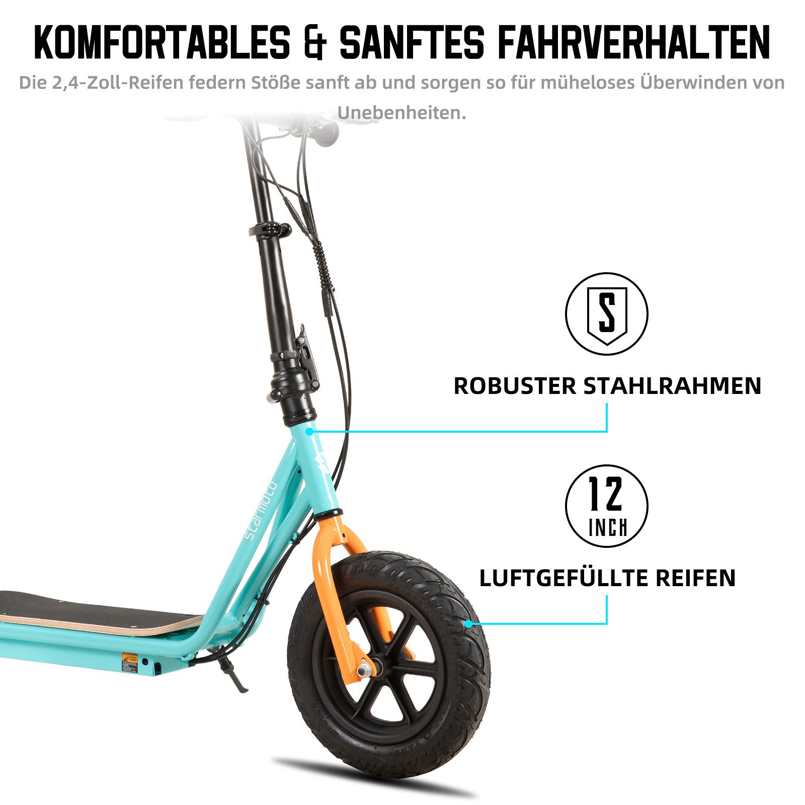 HILAND E-Scooter E-Scooter unisex mit Scheibenbremse & Hochstahl für Pendelfahrten, 22 km/h