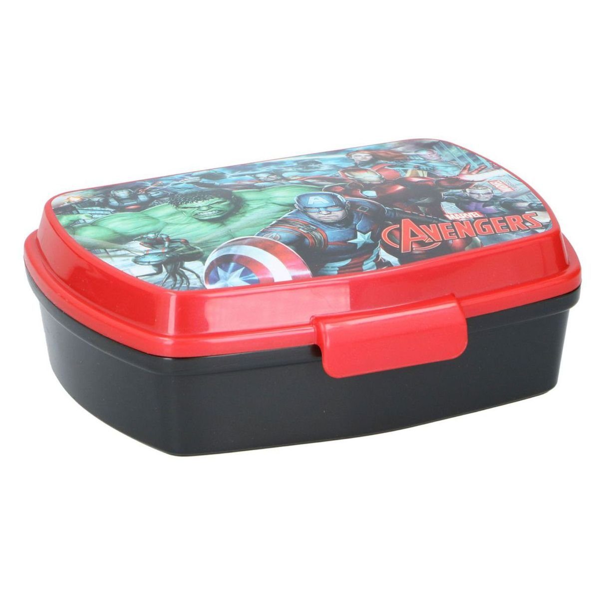 Marabellas Shop Lunchbox Brotdose 17x13x5,5cm Avengers, Paw Patrol, Mickey, Minnie oder LOL, Kunststoff Rot / Schwarz