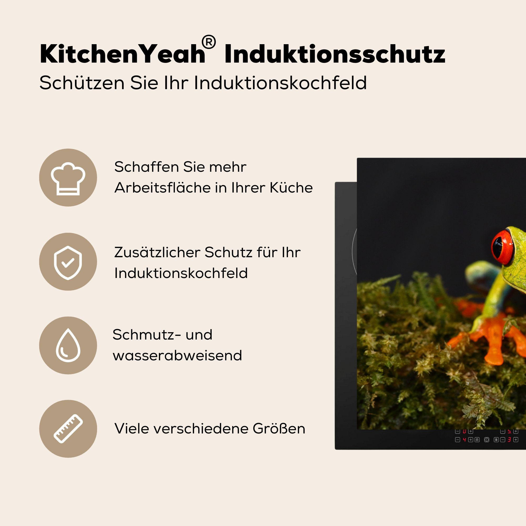Rot - Frosch Schutz (1 Grün, Vinyl, Augen 81x52 Herdblende-/Abdeckplatte MuchoWow küche, - Induktionskochfeld cm, die Ceranfeldabdeckung - für tlg),