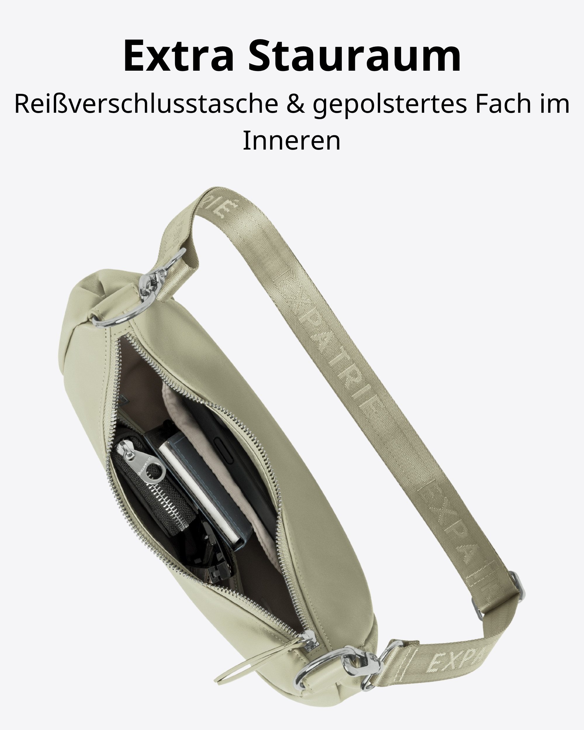 Expatrié Umhängetasche Lea Small Half Moon Bag Schultertasche, Elegante Crossbody Bag in Halbmond Form, Wasserabweisend