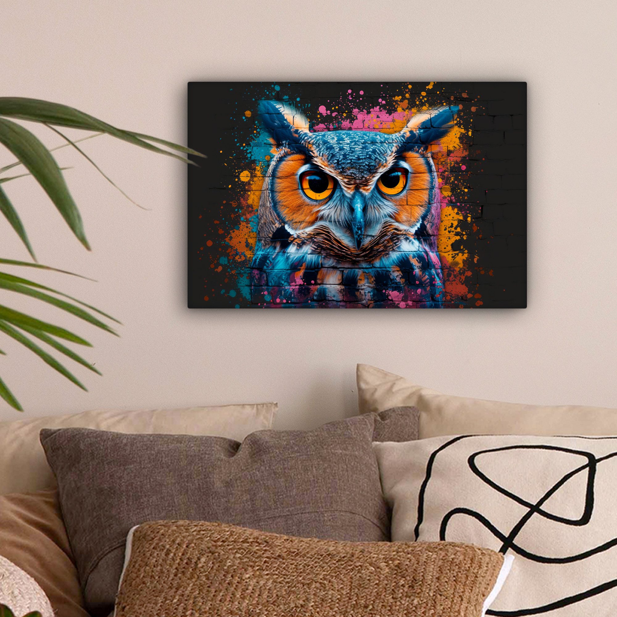 OneMillionCanvasses® Leinwandbild Eule - Vogel - Bunt - Graffiti - Kunst, F günstig online kaufen
