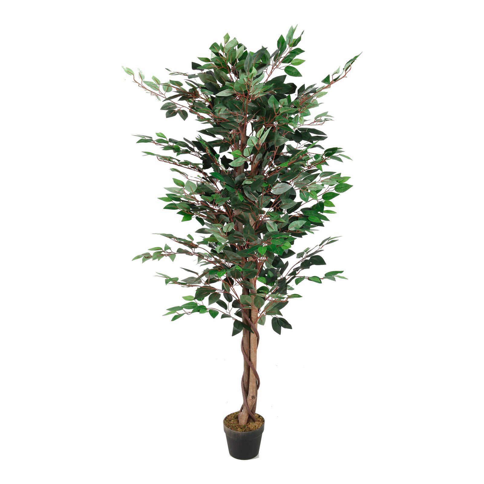 Kunstpalme XL Kunstpflanze Kunstbaum Holzstamm Zimmerpflanze, 160cm Mojawo Blätter Ficus 1008