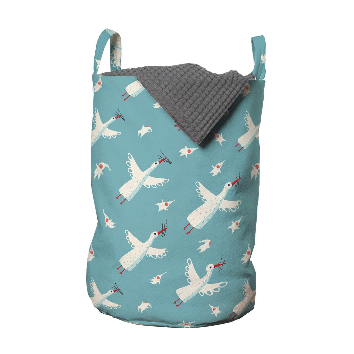 Abakuhaus Wäschesäckchen Wäschekorb mit Griffen Kordelzugverschluss für Waschsalons, Babydusche Fliegende Störche Babys