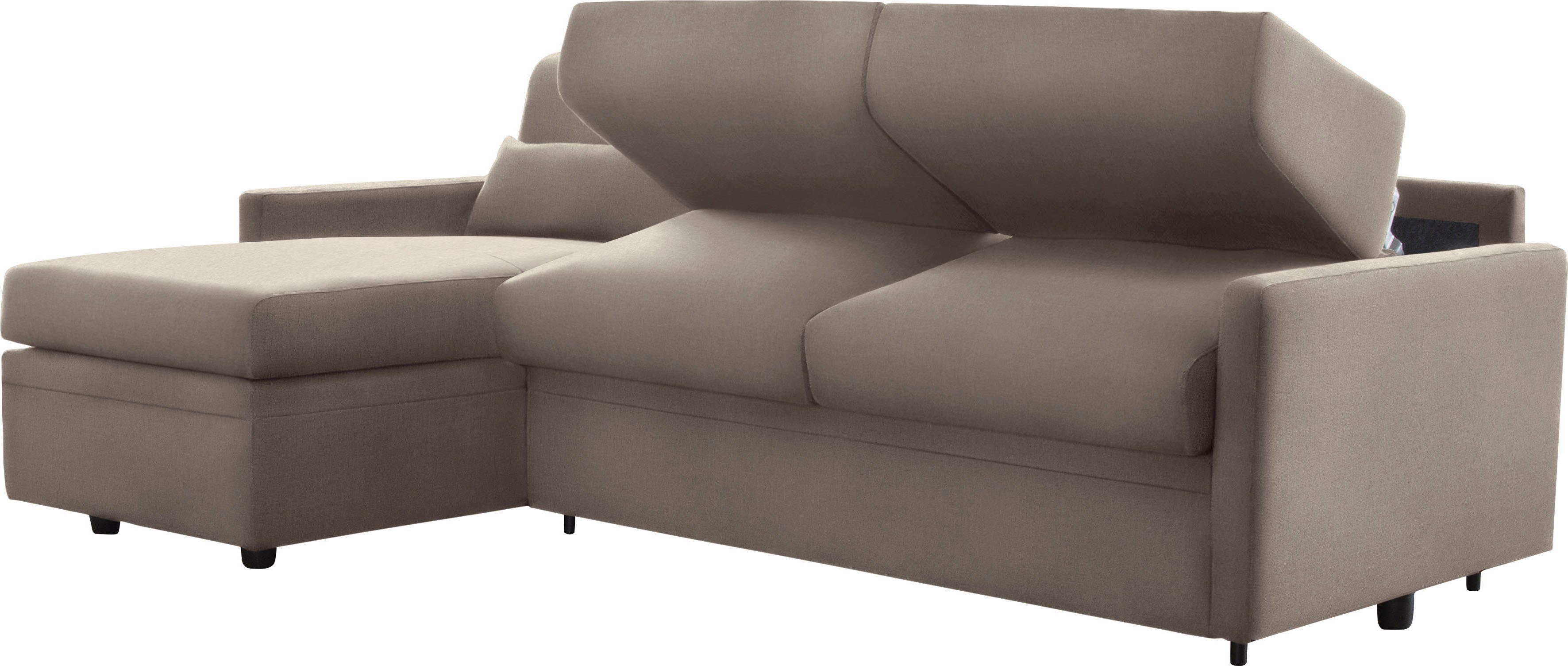 Nias Italia Ecksofa Avellino, 140/208 Bettfunktion, taupe und mit Matratze Liegefläche cm Metallgestell