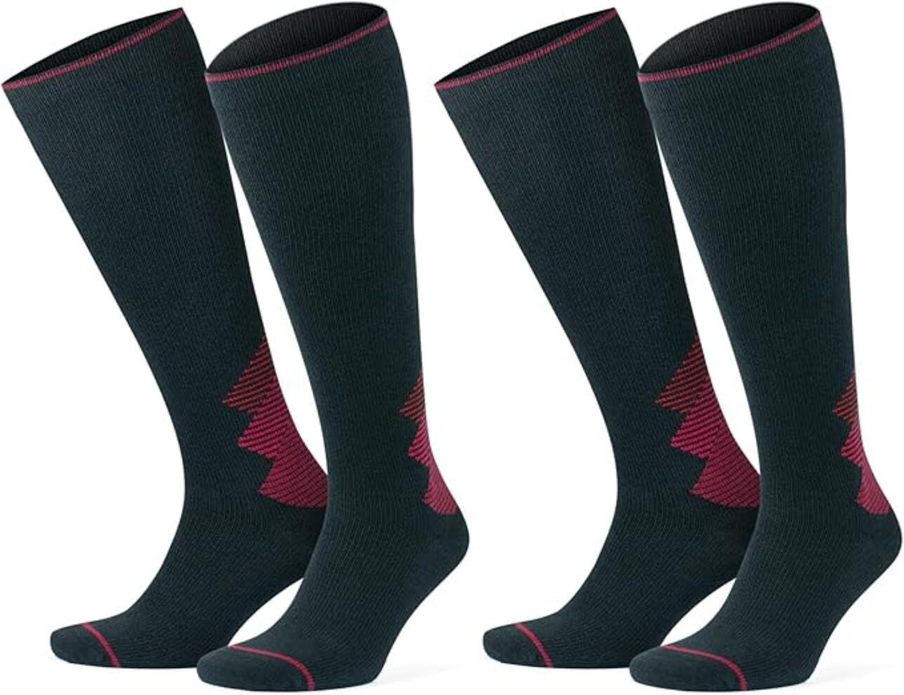 Langsocken Merino Kompressionsstrümpfe Reisesocken 2Paar BlackRed-35/38