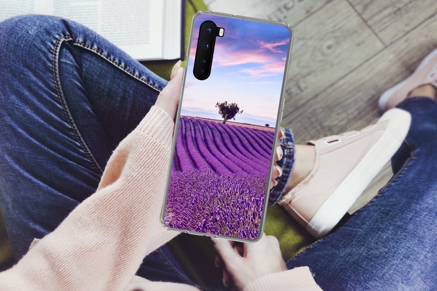 MuchoWow Handyhülle für OnePlus Nord Lavendel - Natur - Lila - Bäume - Blumen, Phone Case, Silikon, Schutzhülle Dünn