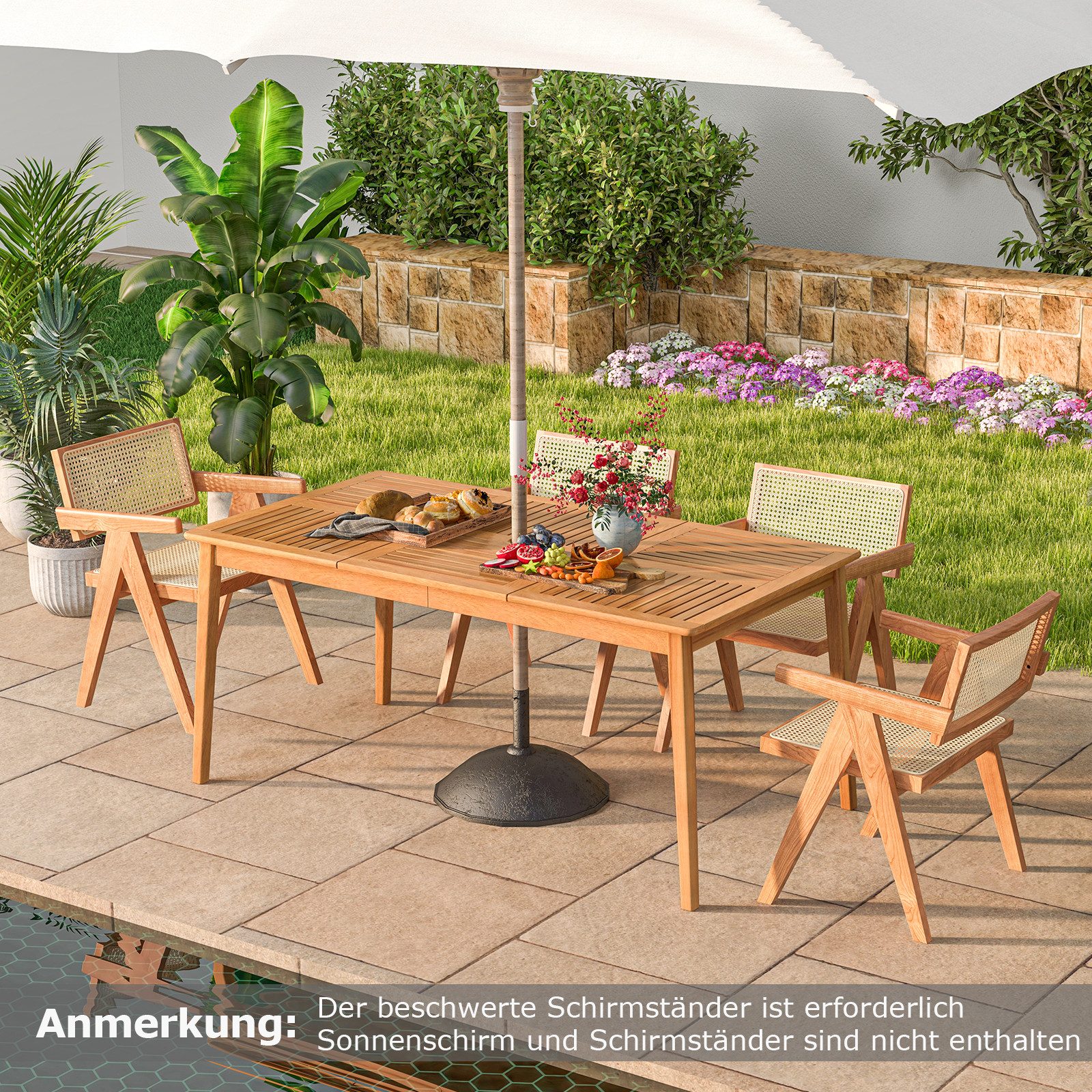 COSTWAY Gartentisch, mit Schirmloch, Akazienholz, 170x90cm, günstig online kaufen