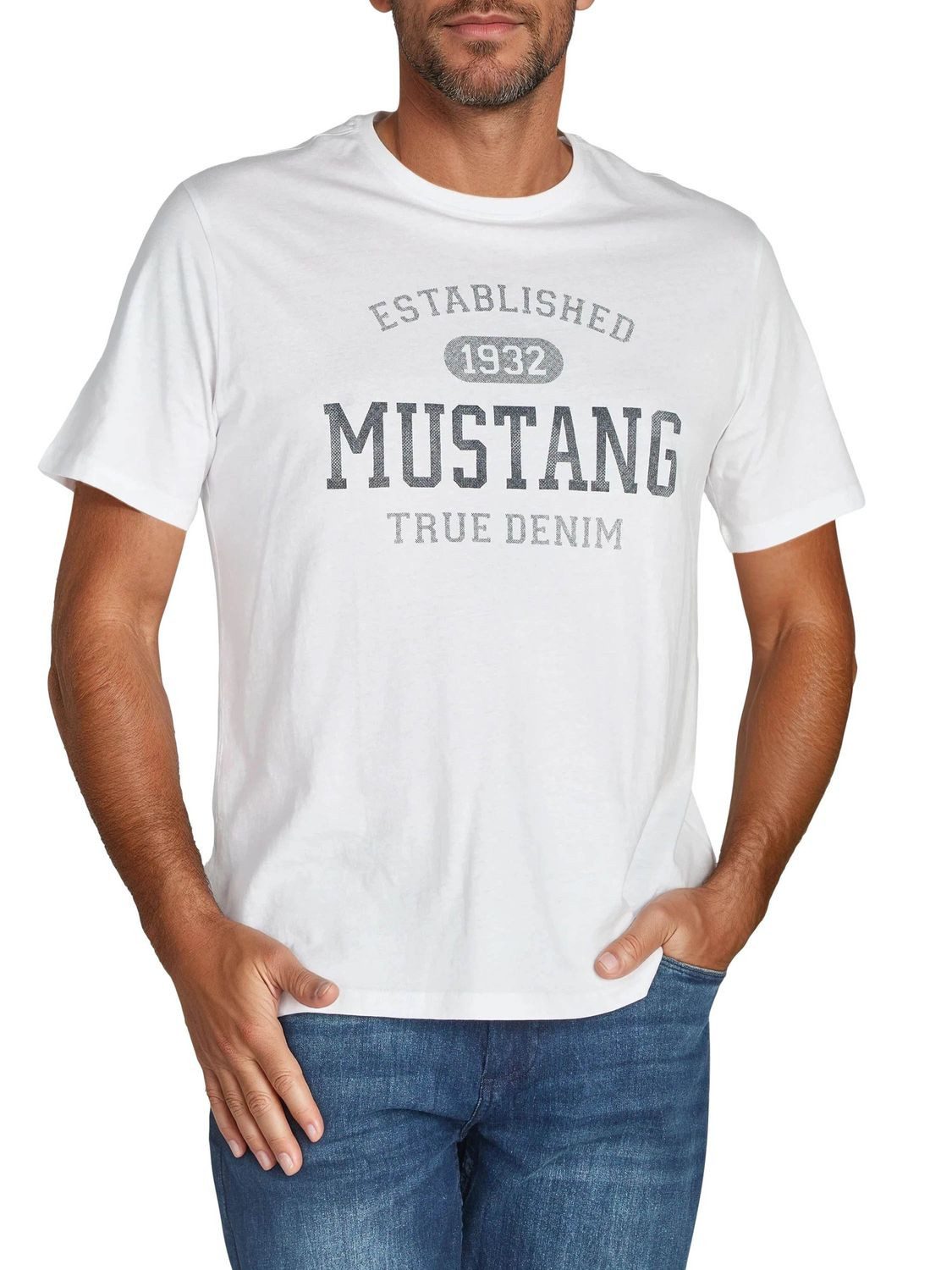 MUSTANG T-Shirt Herren Printshirt Regular Fit (1-tlg) Kurzarm Tee Shirt mit Rundhalsausschnitt aus 100% Baumwolle