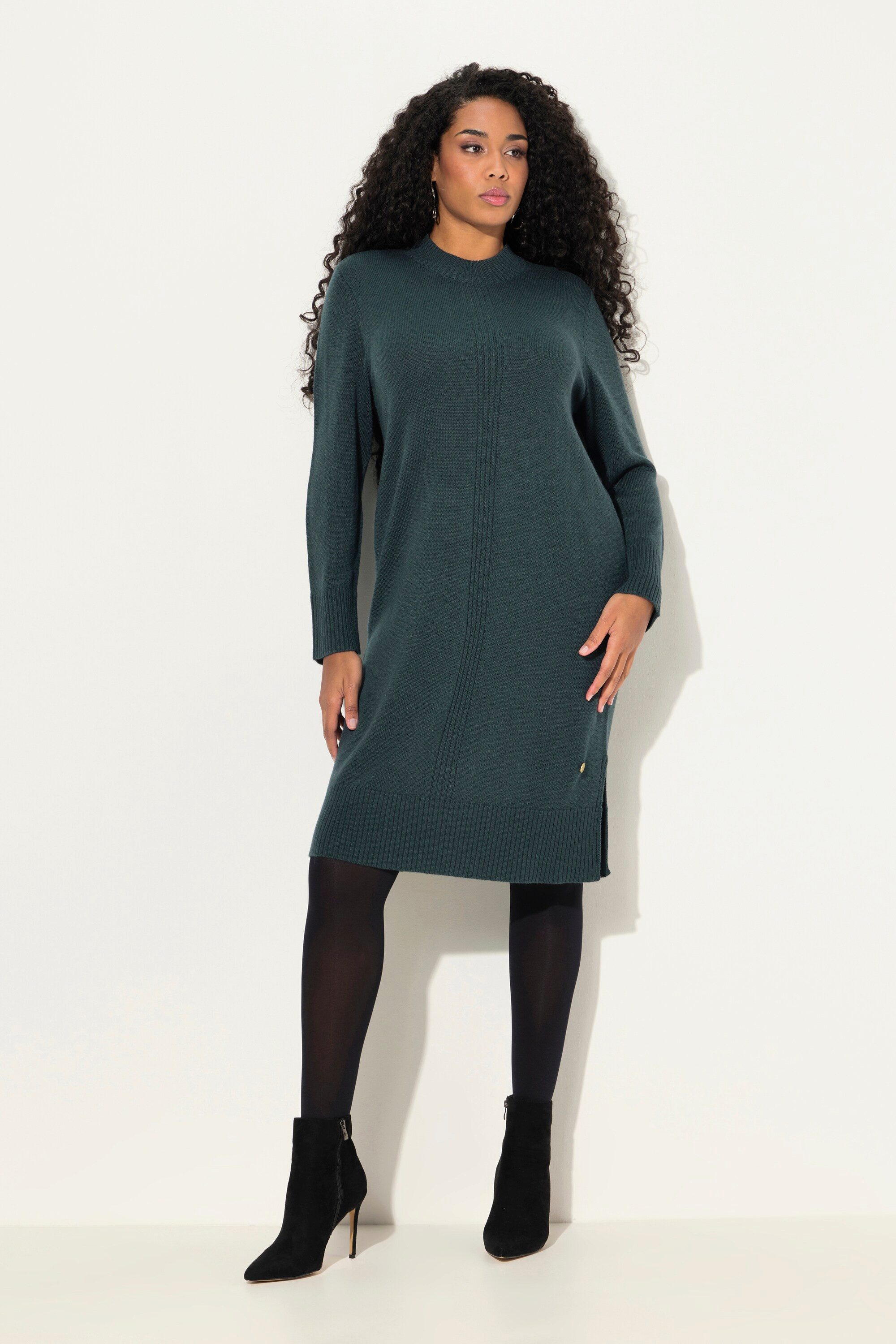 Midikleid Strickkleid Rippstrickstreifen Stehkragen Langarm