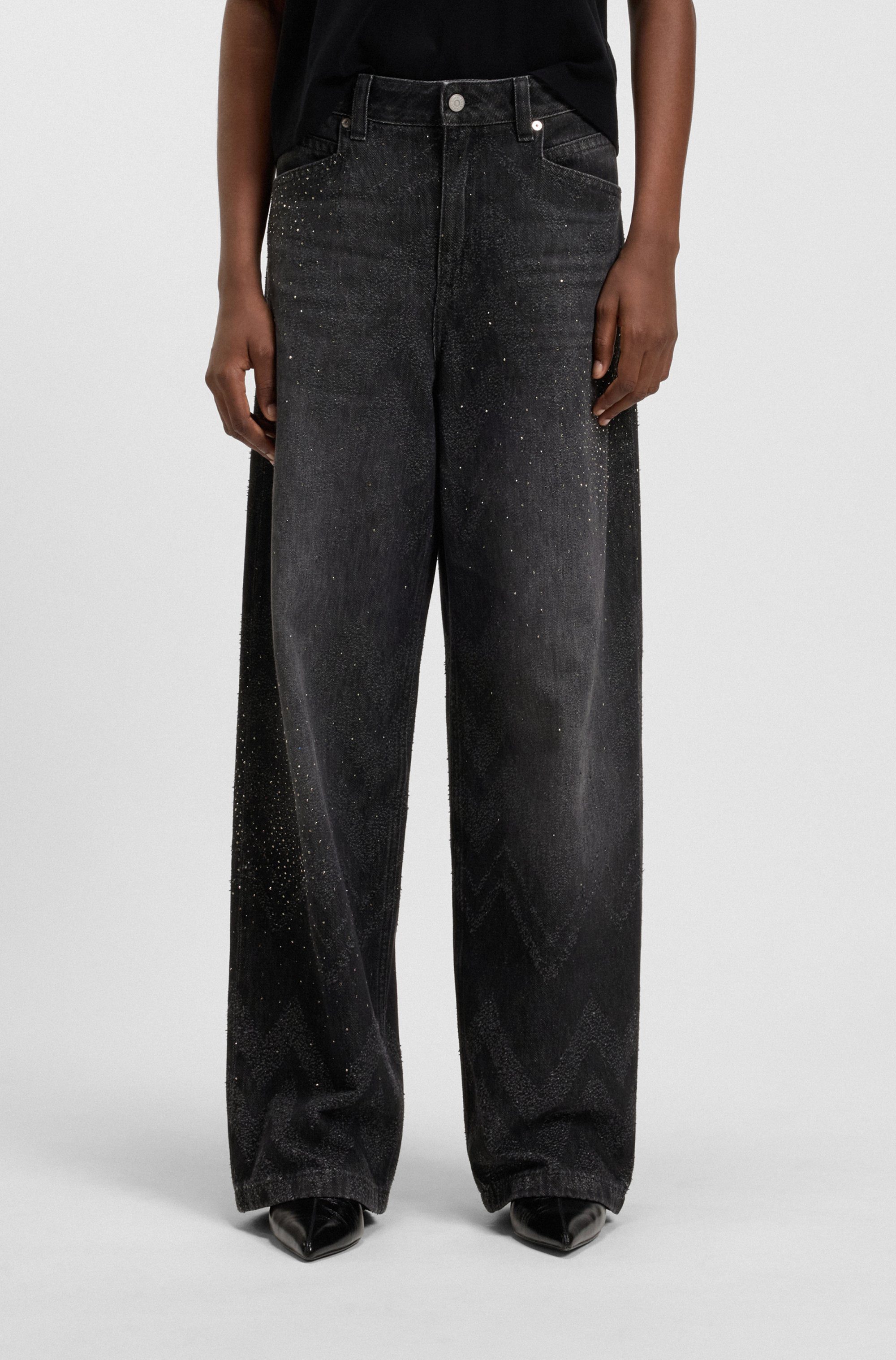 BOSS ORANGE Weite Jeans Slouchy Premium Damenmode Wide-Leg-Fit, Mid Rise, Glitzerdetails