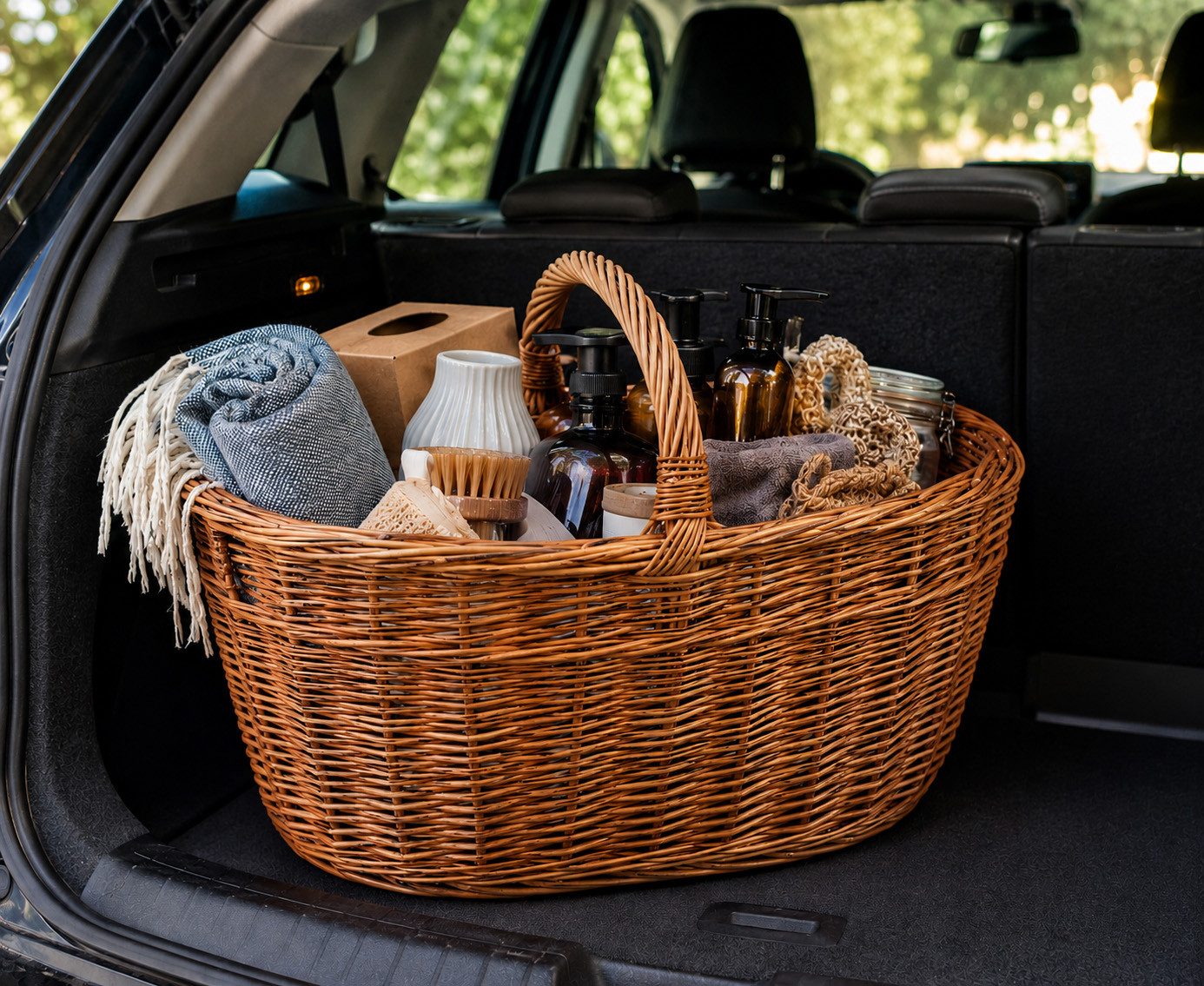 Kobolo Einkaufskorb Autokorb aus gekochter Weide oval, 30,1 l